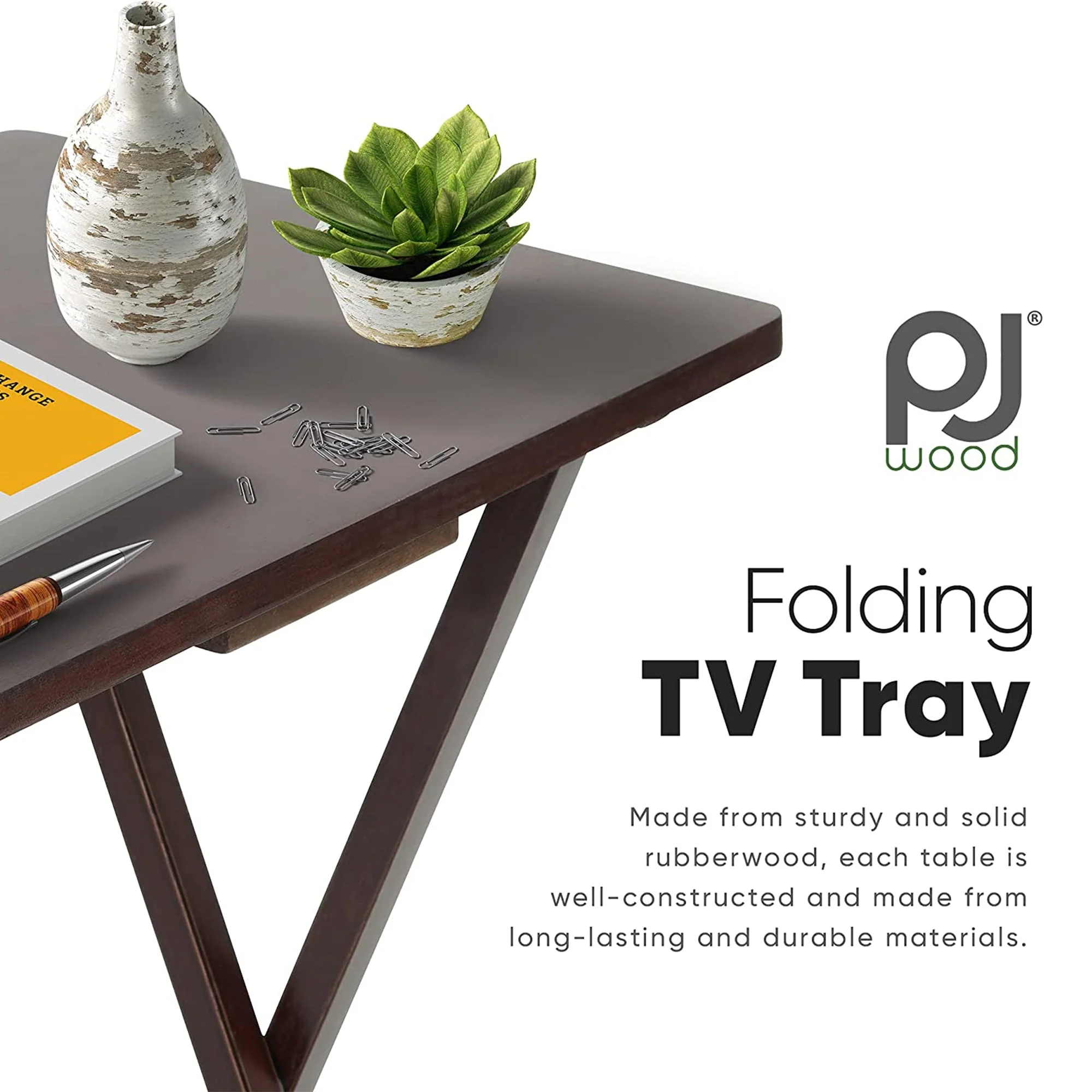 PJ Wood Portable Folding TV Snack Tray Table Desk Stand, Espresso (10 Pack) - Image 7