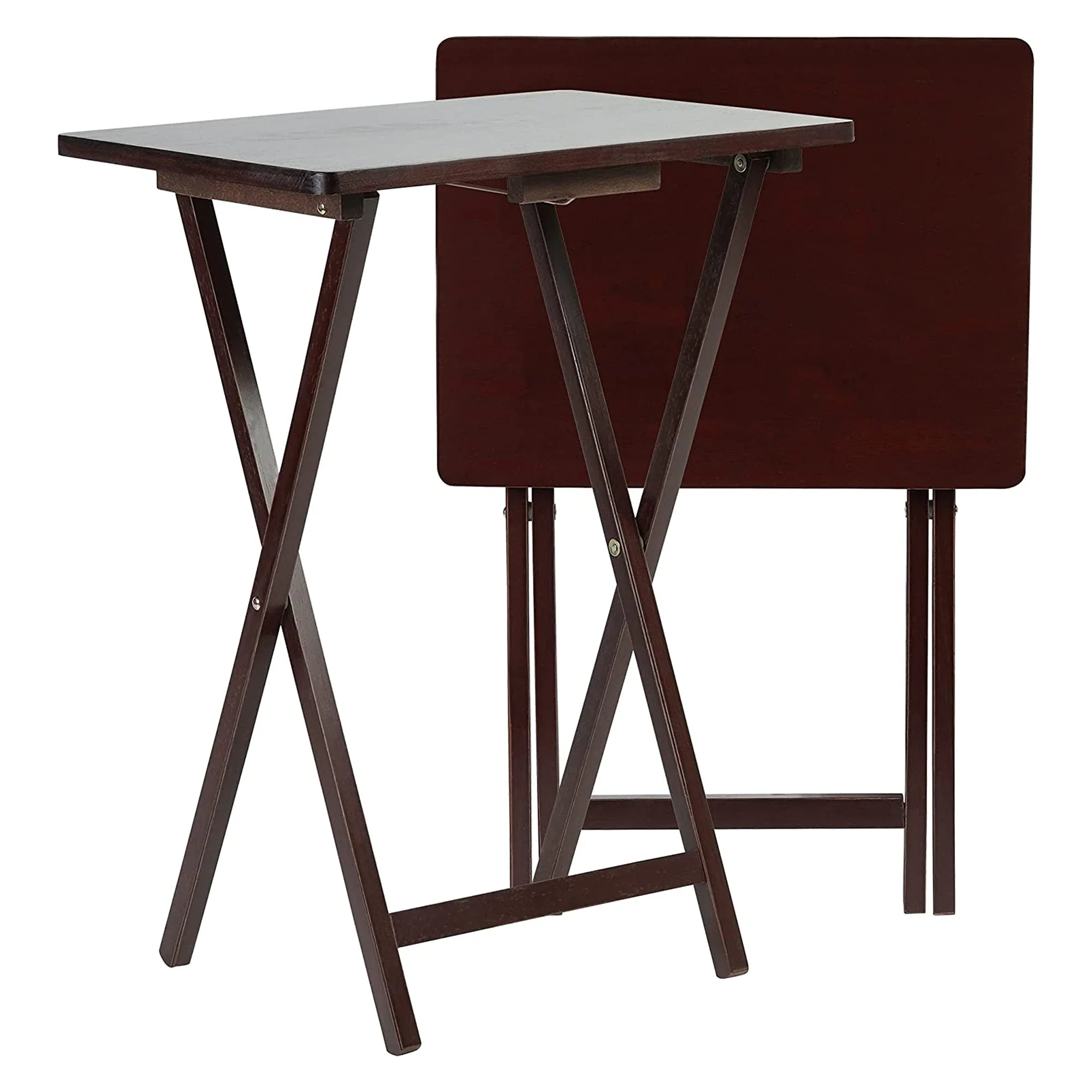 PJ Wood Portable Folding TV Snack Tray Table Desk Stand, Espresso (10 Piece Set) - Image 2