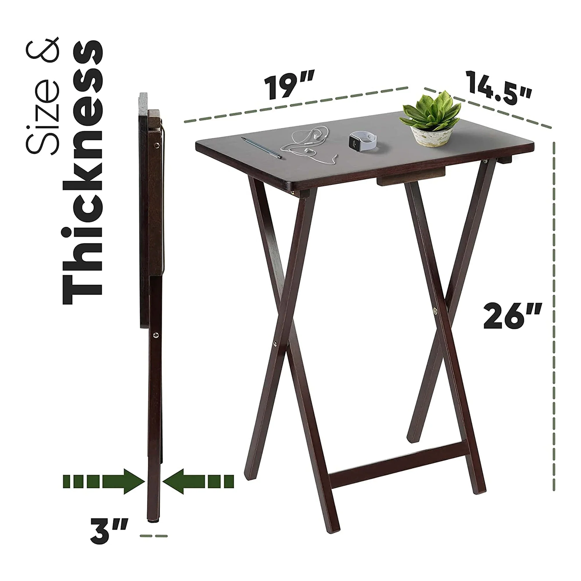 PJ Wood Portable Folding TV Snack Tray Table Desk Stand, Espresso (8 Piece Set) - Image 9