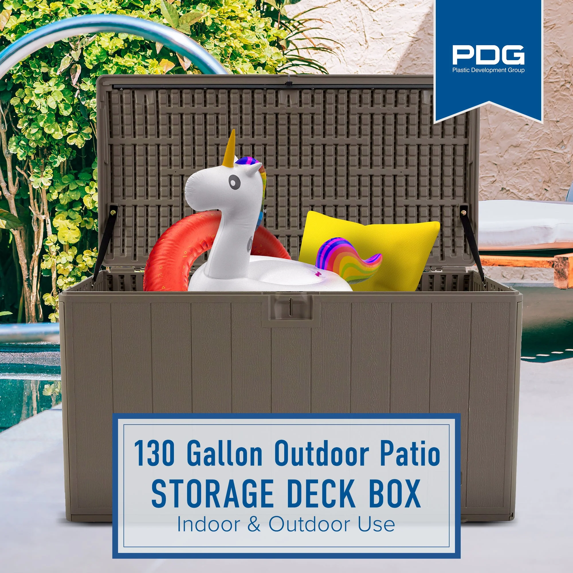 Plastic Development Group 130-Gallon Resin Outdoor Patio Storage Deck Box, Brown - Image 4