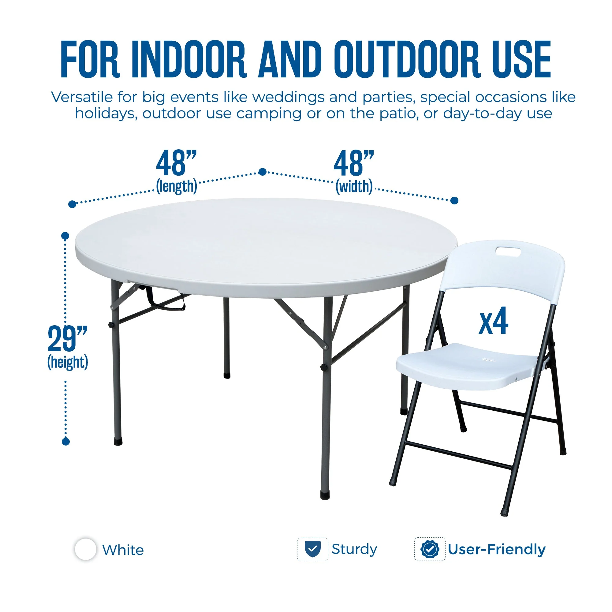 Plastic Development Group 4' Folding Banquet Table & 4 Outdoor Folding Chairs - Image 2