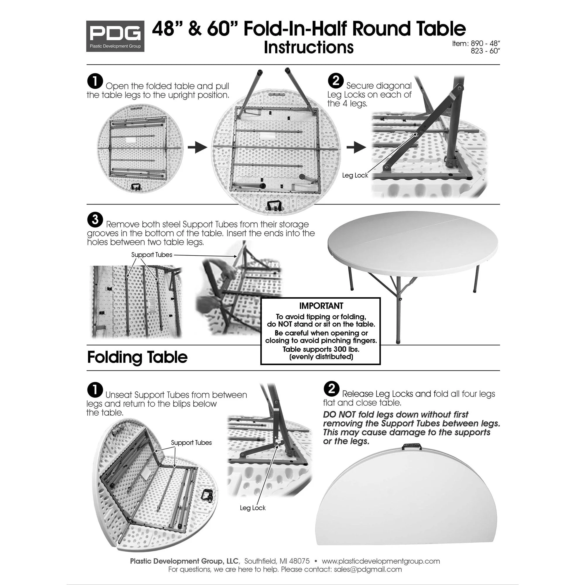 Plastic Development Group 5 Foot Fold In Half Round Folding Banquet Table, White - Image 6