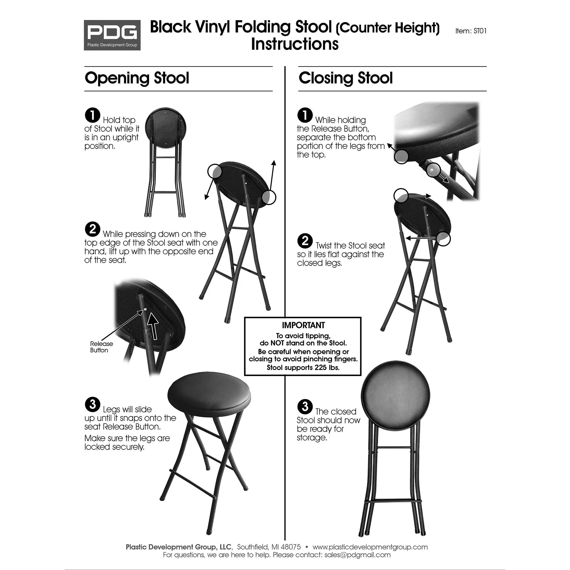 Plastic Development Group ST01 Extremely Portable Black Folding Padded Bar Stool - Image 7