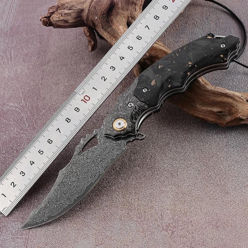 Black gold EDC Gentlemen's Pocket Knife with 14K Gold Foil Carbon Fiber Handle & Sheath Personalized - Image 4