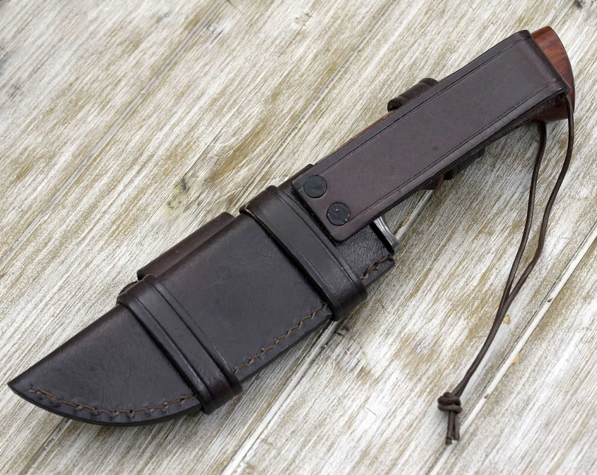 Polaris Damascus Hunting Knife with Exotic Red Heart Wood Handle - Image 5