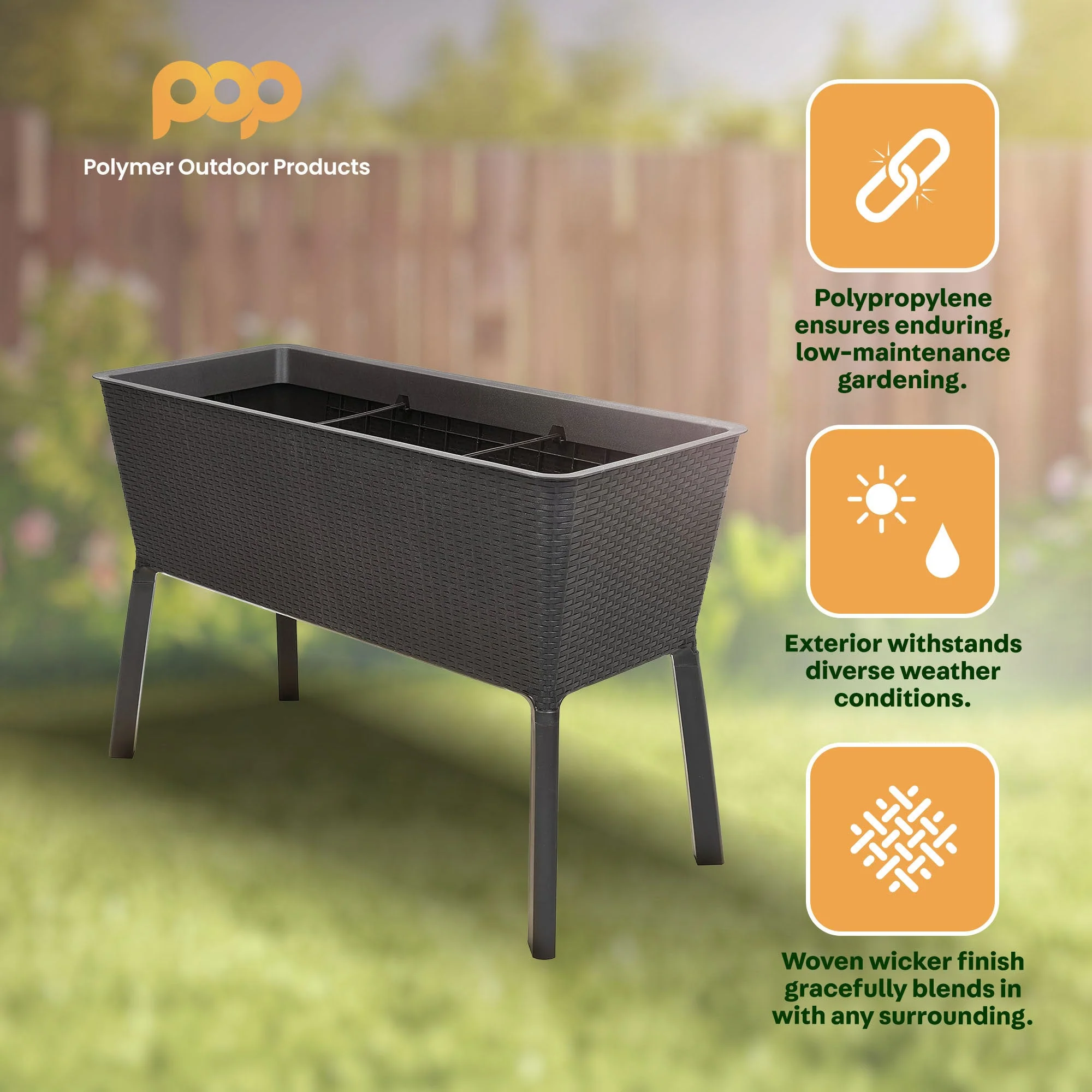 Polymer Outdoor Products 19.5" L x 44.5" W x 29.75" H Raised Garden Bed, Brown - Image 7