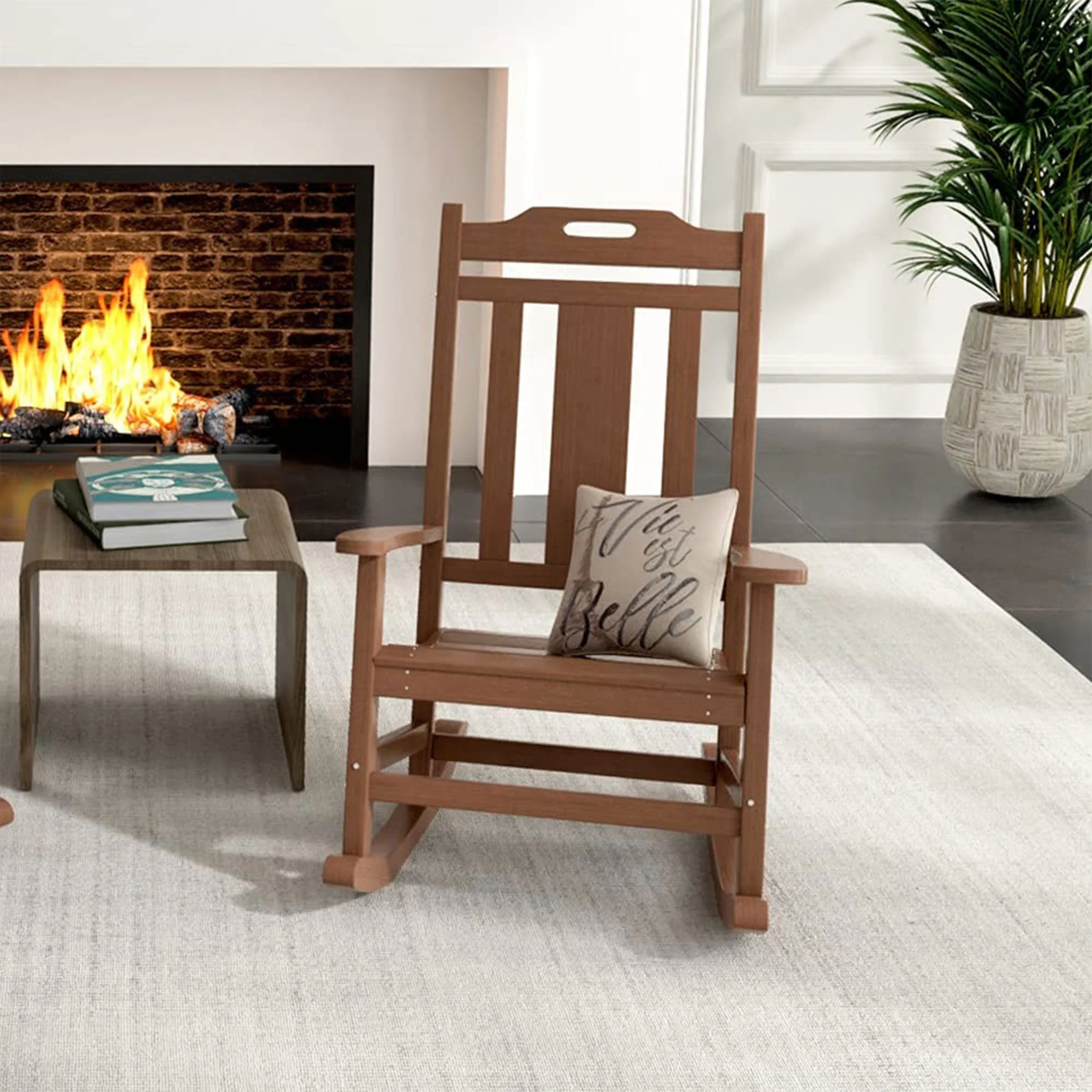 PolyTEAK Porch Rockers Collection Poly Lumber All Weather Rocking Chair, Brown - Image 6