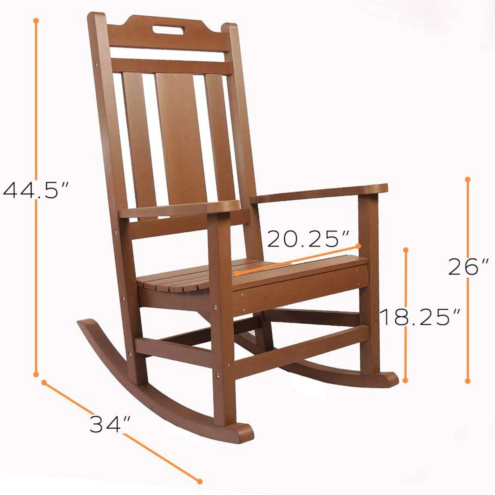 PolyTEAK Porch Rockers Collection Poly Lumber All Weather Rocking Chair, Brown - Image 8
