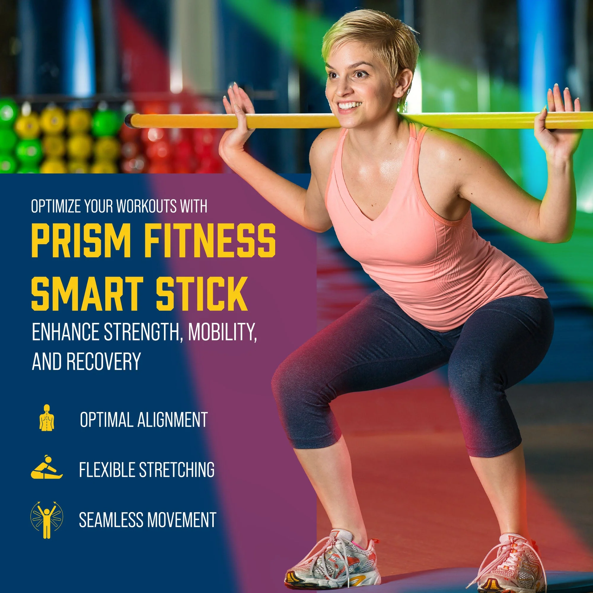 Prism Fitness Unweighted Smart Stick Exercise Equipment for Balance, Yellow - Image 2