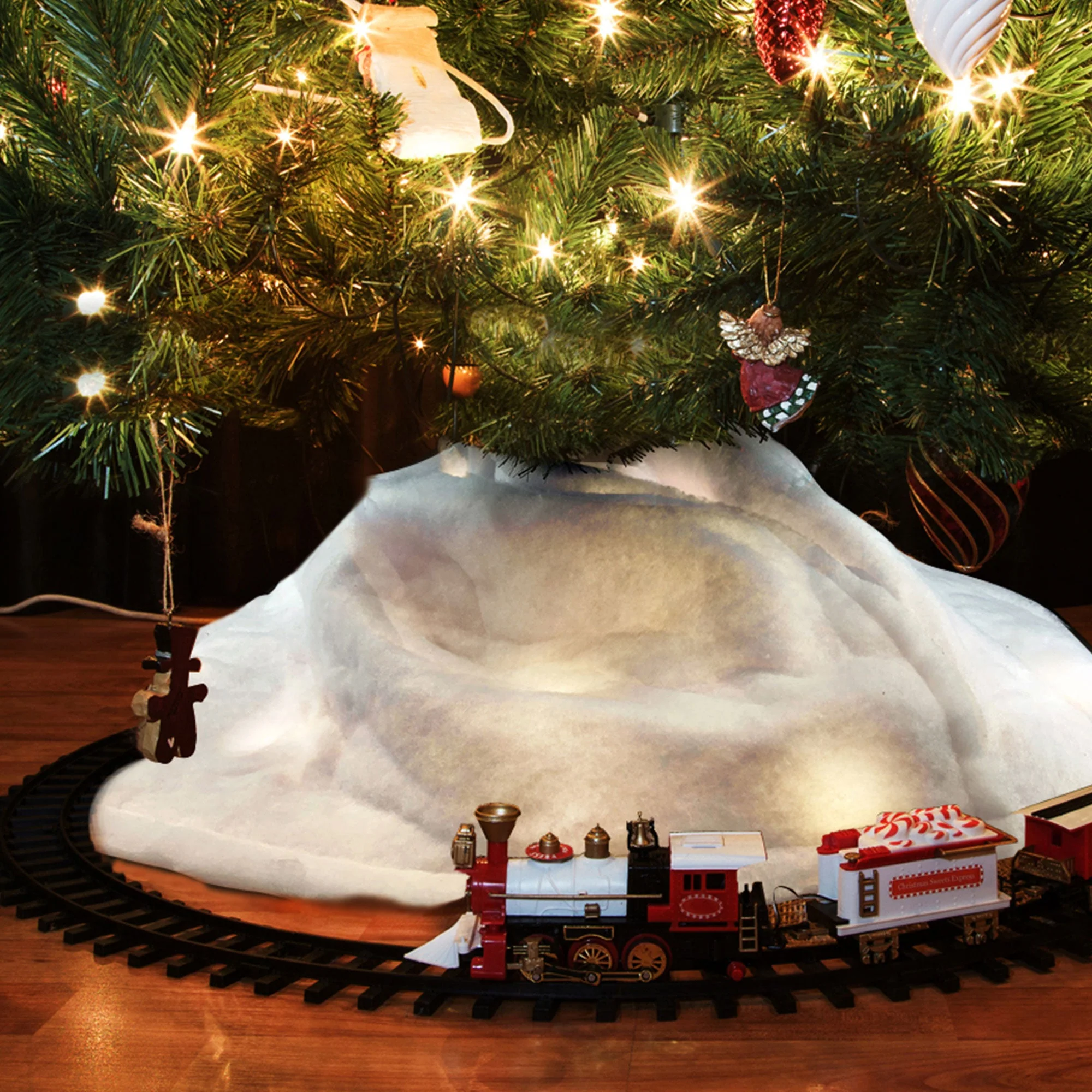 ProductWorks Pre-Lit Snow Cover Blanket 8 Function Holiday Decoration, 60" x 15" - Image 8