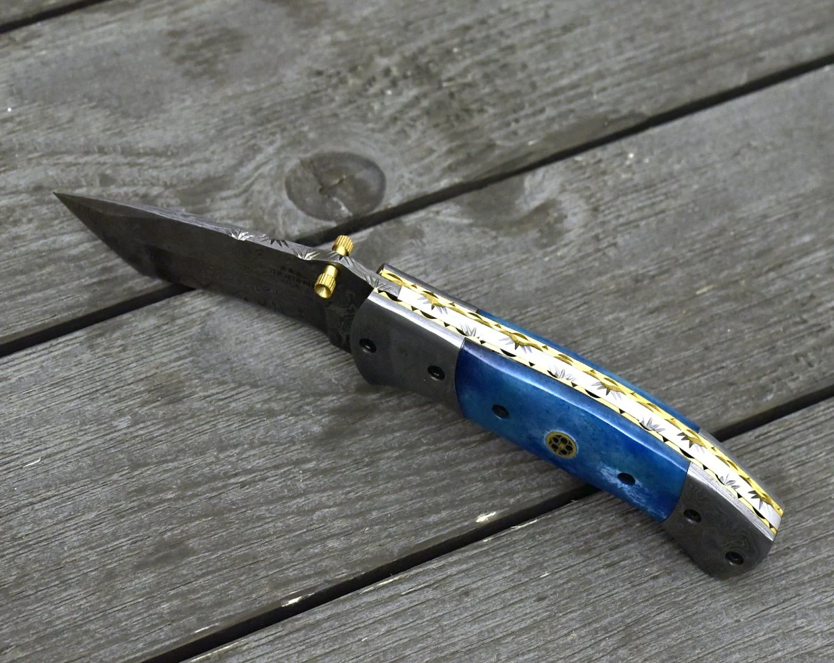 Prudence Tanto Blade Handmade Damascus Folding Pocket Knife with Bone Handle - Image 4