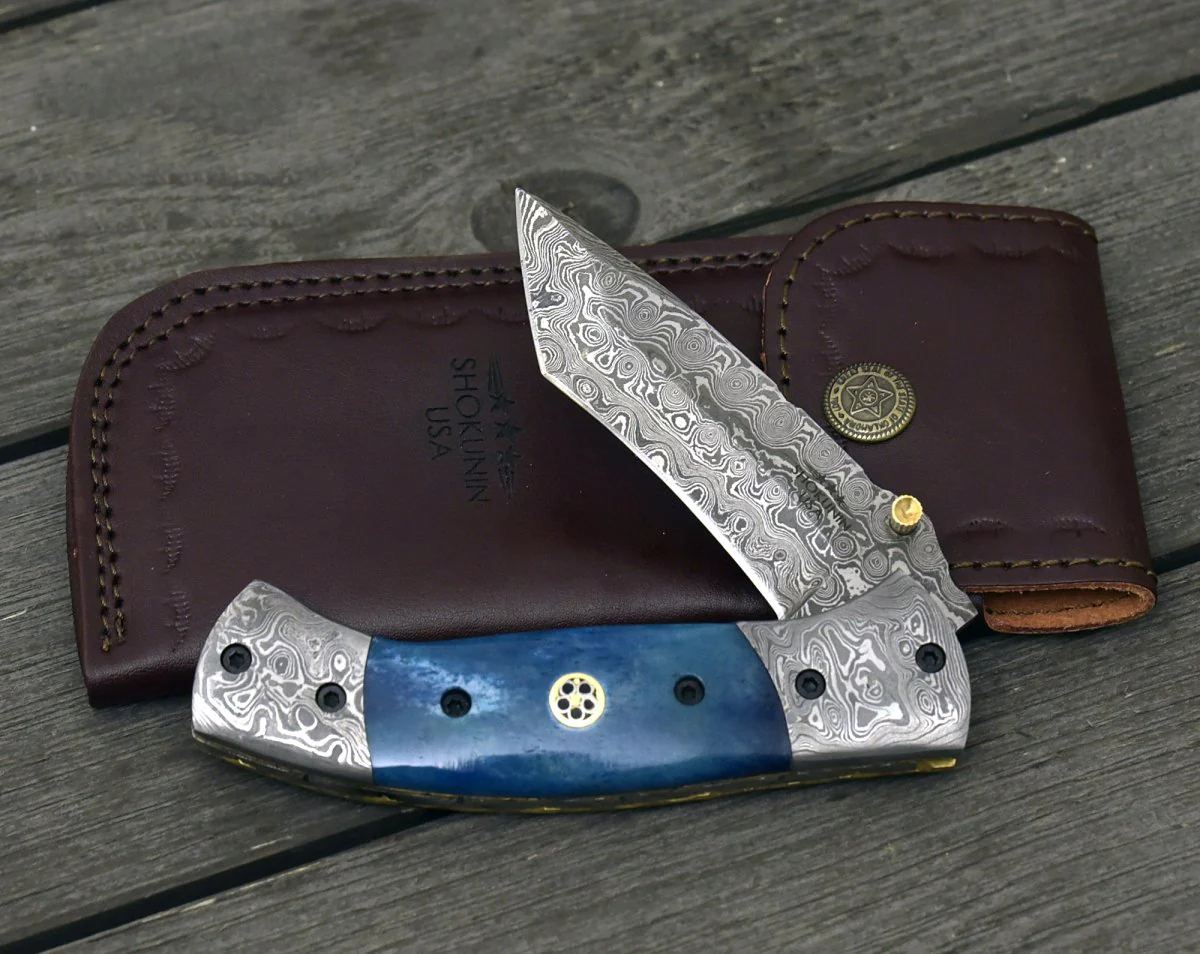 Prudence Tanto Blade Handmade Damascus Folding Pocket Knife with Bone Handle - Image 5