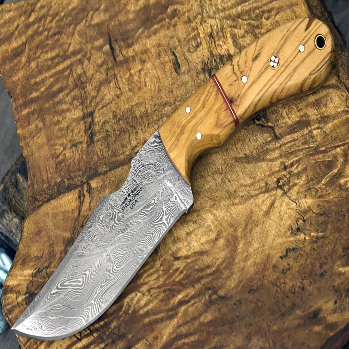 Puma Damascus Steel Hunting Knife Olive Wood Handle & Sheath