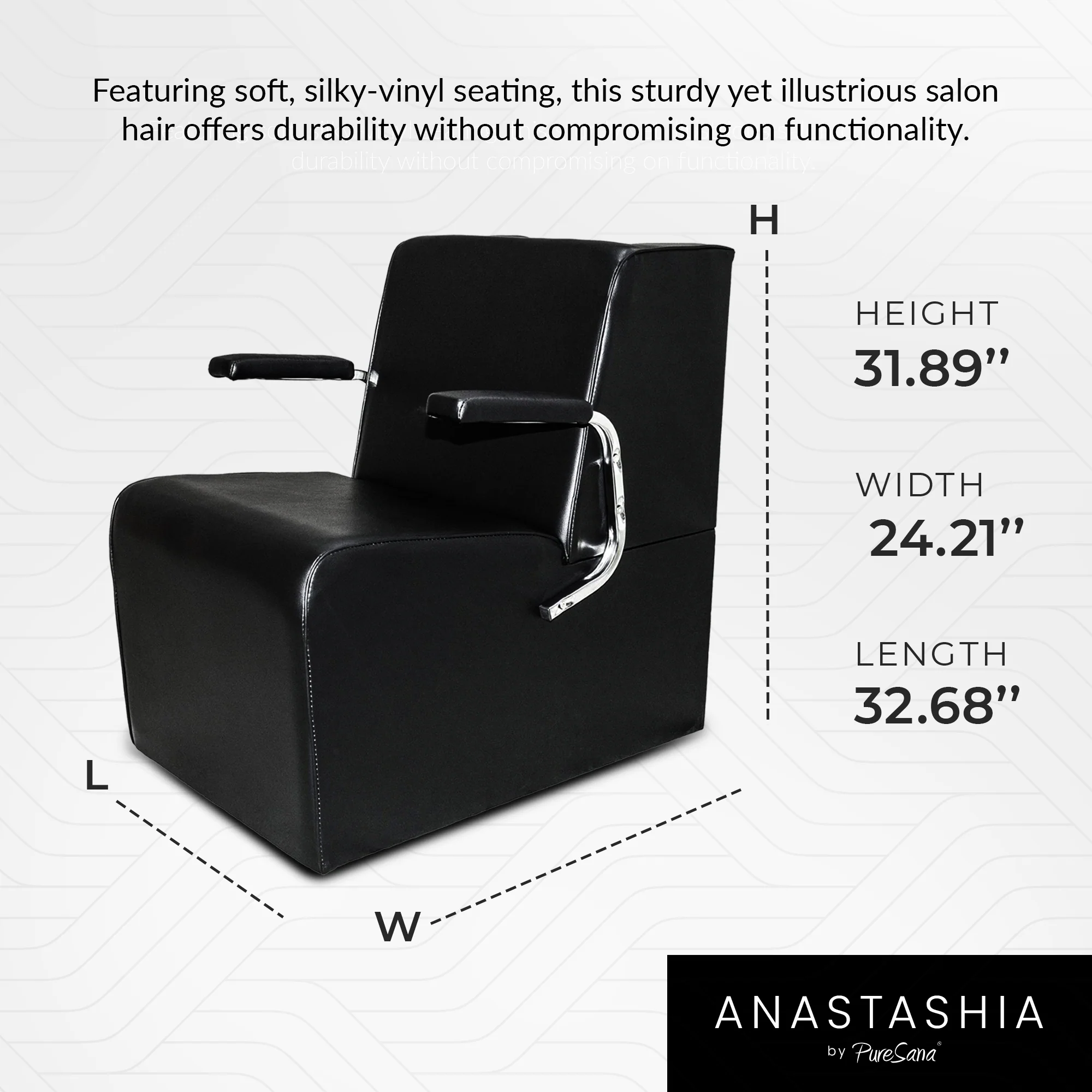 PureSana Chromium Anastasia Vinyl Professional Platform Hair Dryer Chair, Black - Image 6