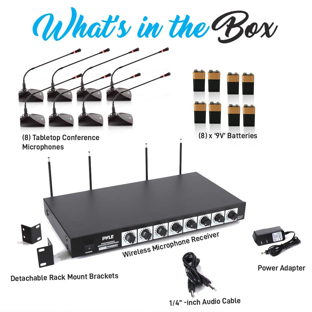 Pyle 2 x PDWM8300 VHF 8 Channel Wireless Desktop Microphones & Receiver (2 Pack) - Image 8