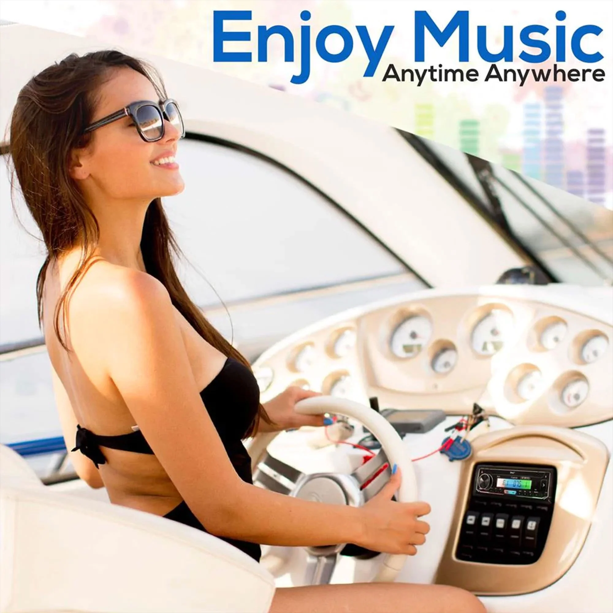 Pyle 300 Watt Bluetooth Marine Stereo Receiver & Speaker Kit with Remote Control - Image 6