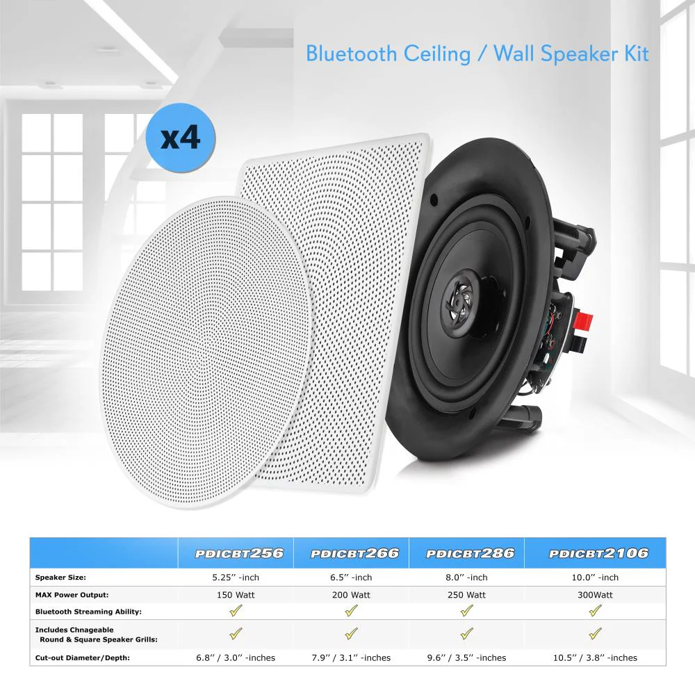 Pyle Audio 6.5 In 2 Way 200W Flush Mount Bluetooth Ceiling Wall Speakers, 4 Pack - Image 7