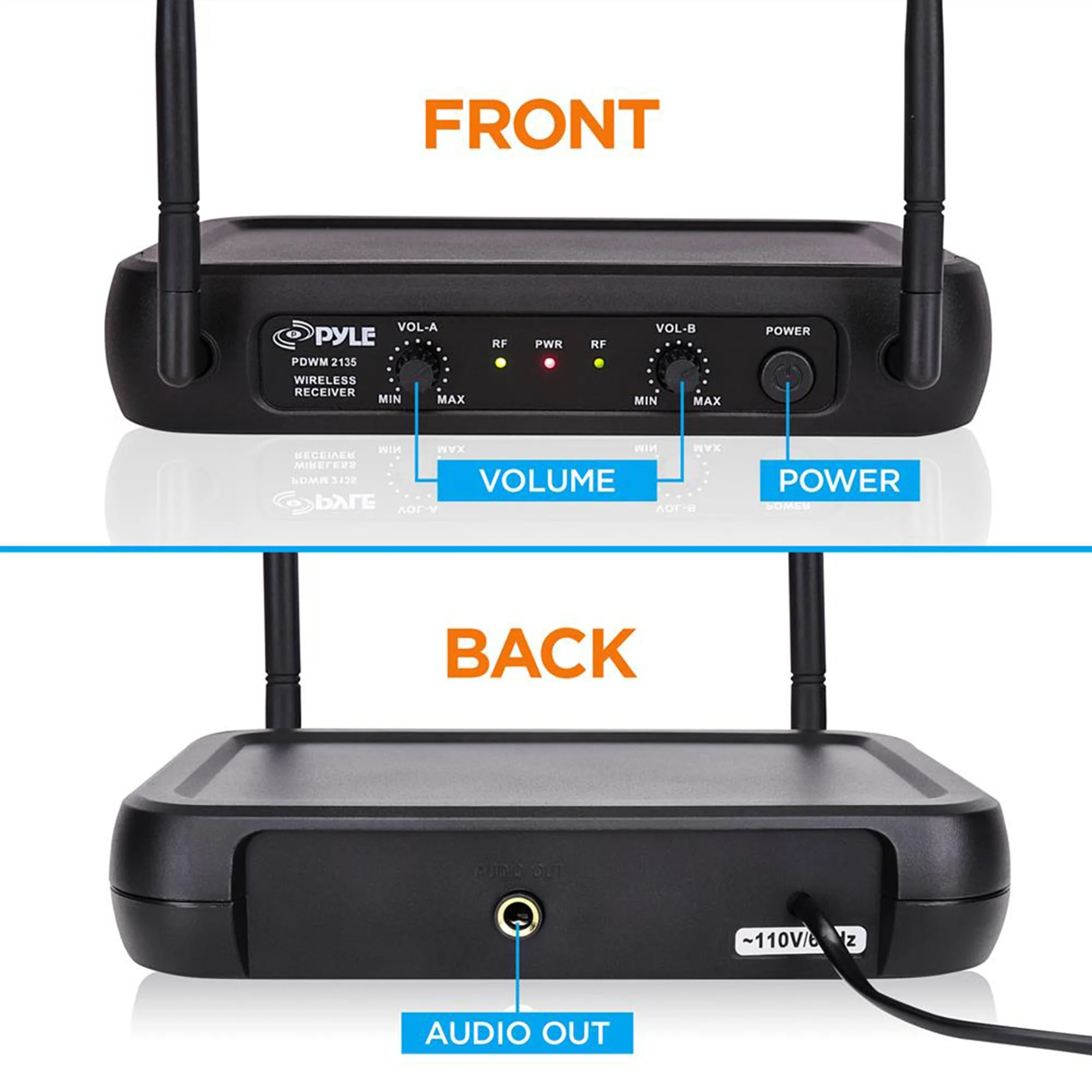 Pyle Fixed Frequency Wireless Handheld Karaoke Microphones with 2 Handheld Mics - Image 3