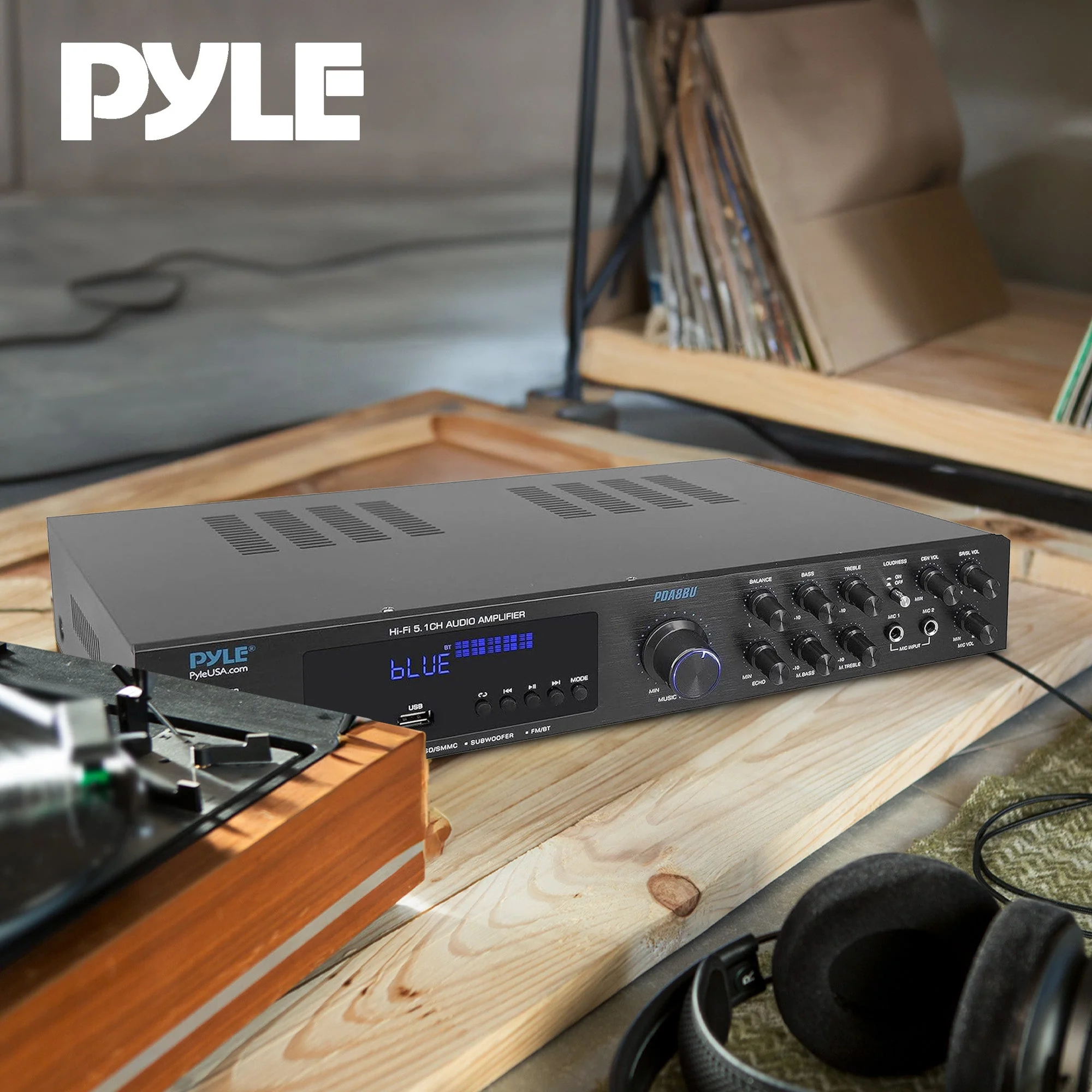 Pyle Home Audio Theater Amplifier with Bluetooth and Stereo Amplifier, Black - Image 3