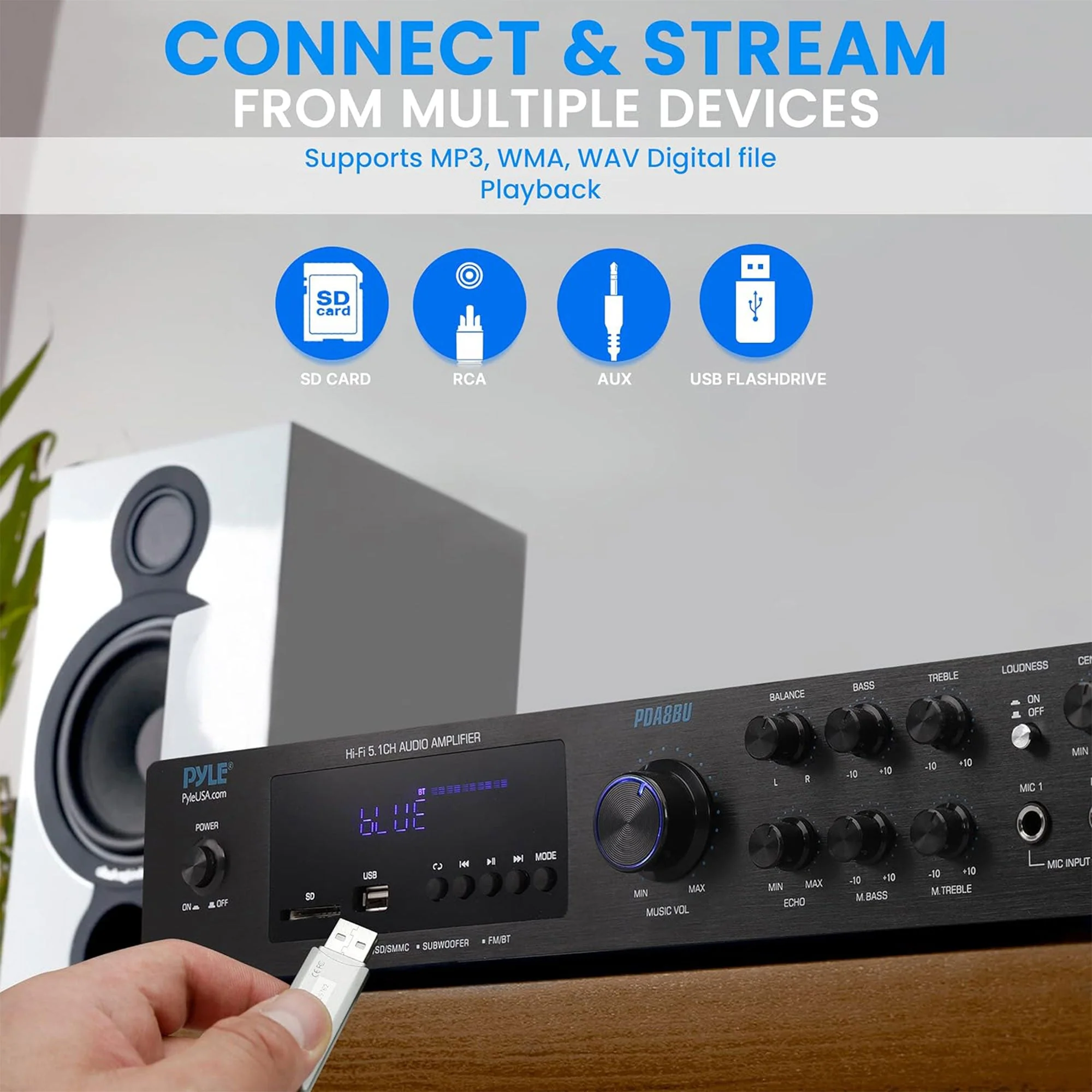 Pyle Home Audio Theater Amplifier with Bluetooth and Stereo Amplifier, Black - Image 8