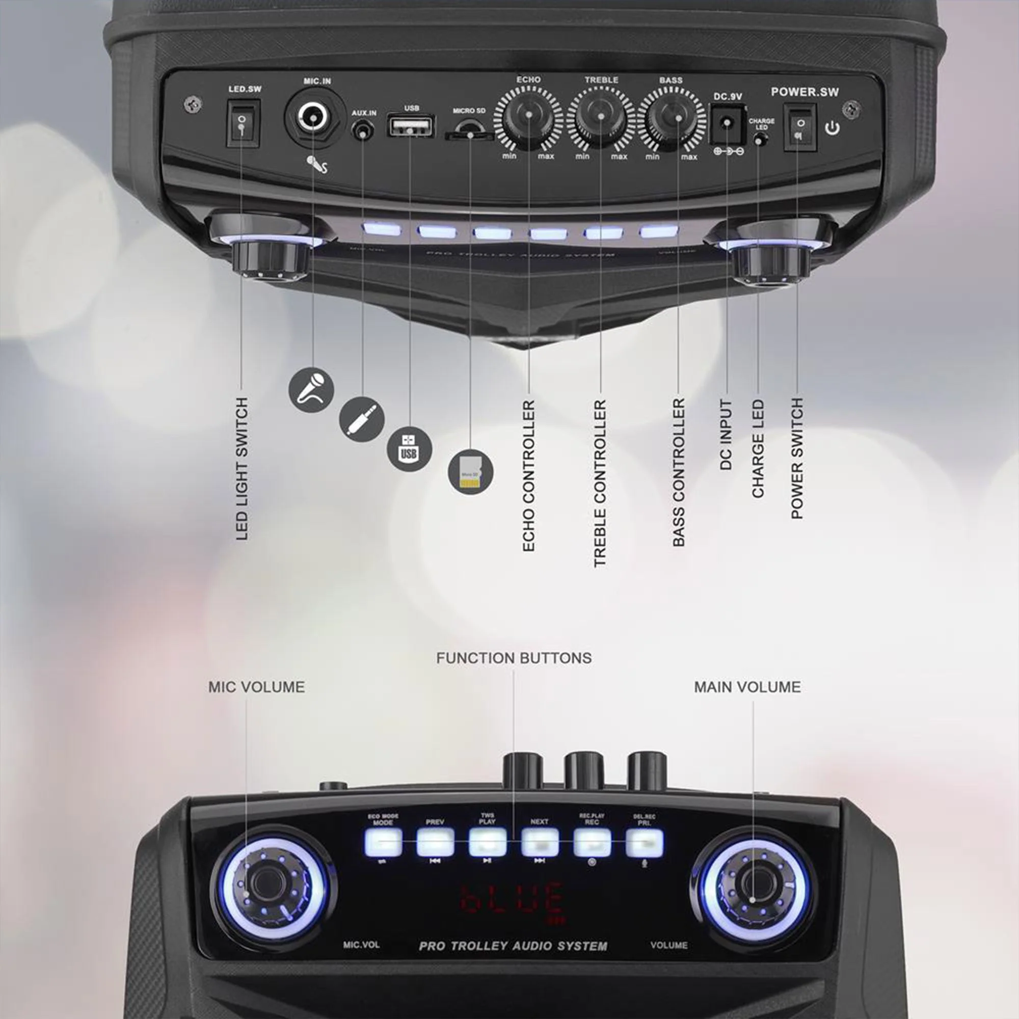 Pyle Multi Purpose 600 Watt Bluetooth Boombox Speaker System with LED Lights - Image 2