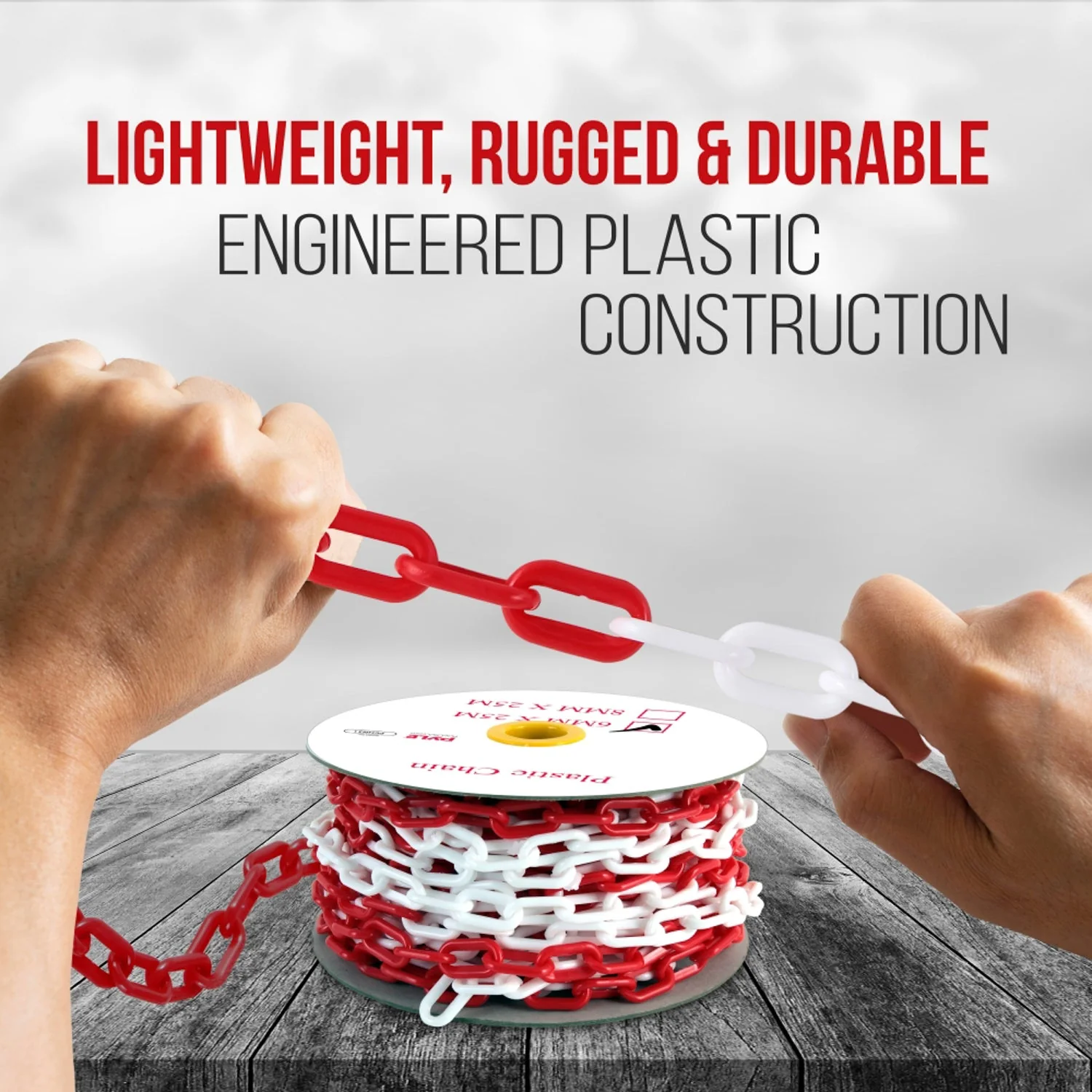 Pyle PCHN31 Weatherproof Safety Chain Barrier Plastic Links 82 Feet, Red & White - Image 6