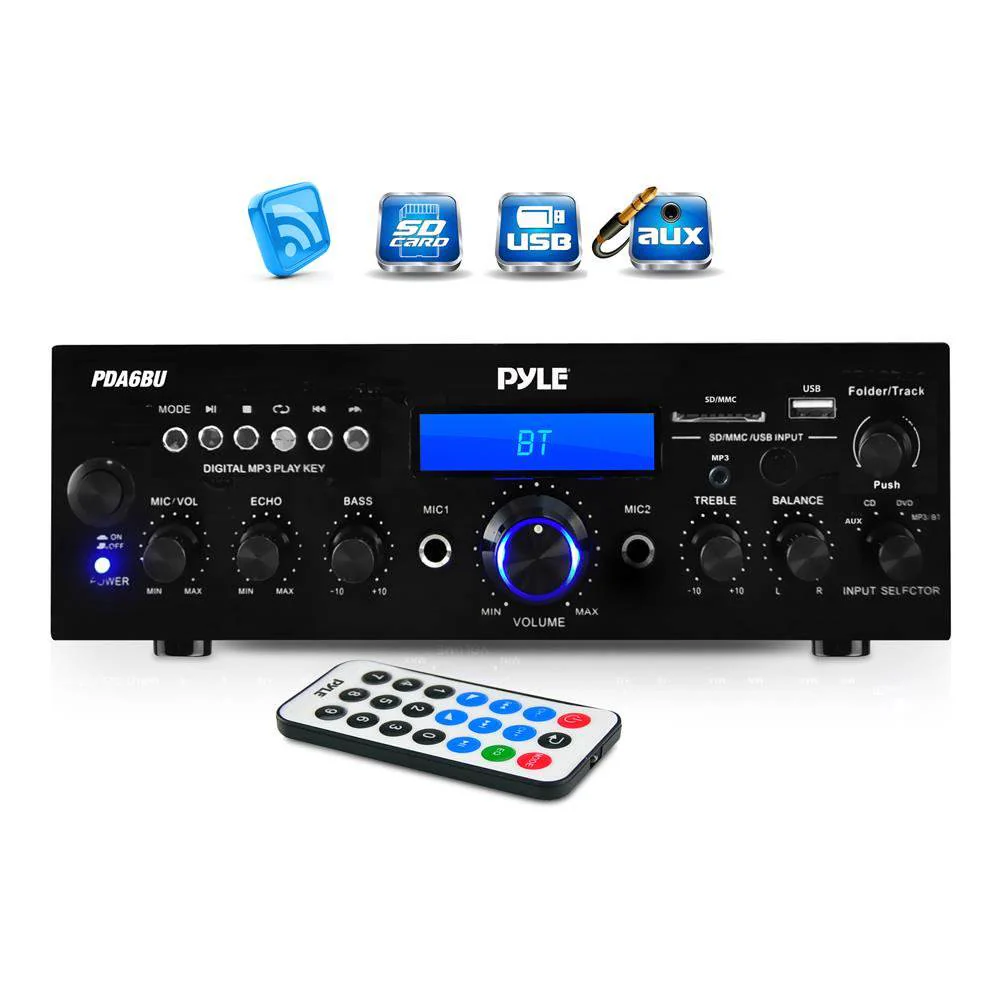 Pyle PDA6BU 200W Bluetooth LCD Home Stereo Amplifier Receiver w/ Remote & FM - Image 2