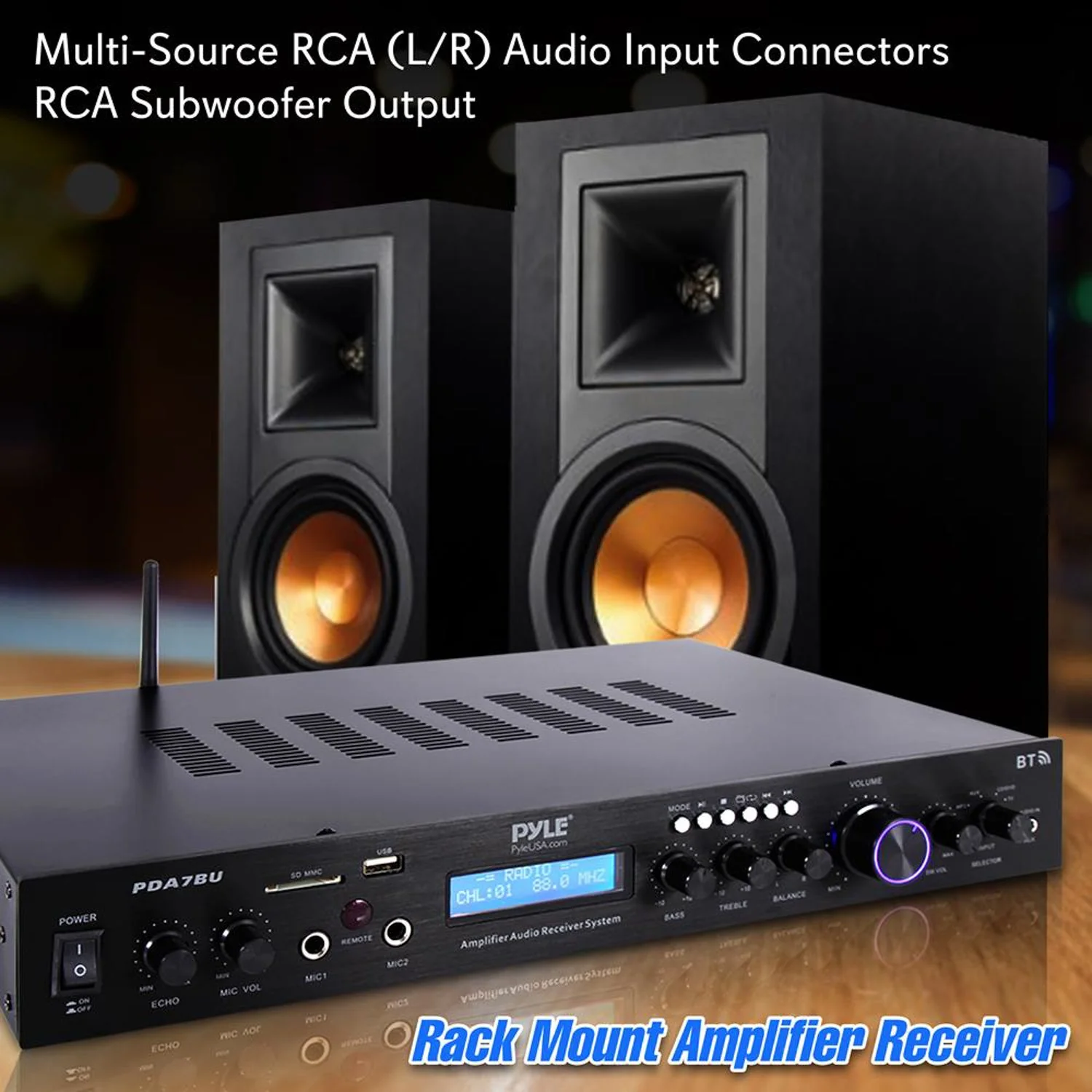 Pyle PDA7BU 200 Watt Home Theater Amplifier Bluetooth Receiver Sound System - Image 5
