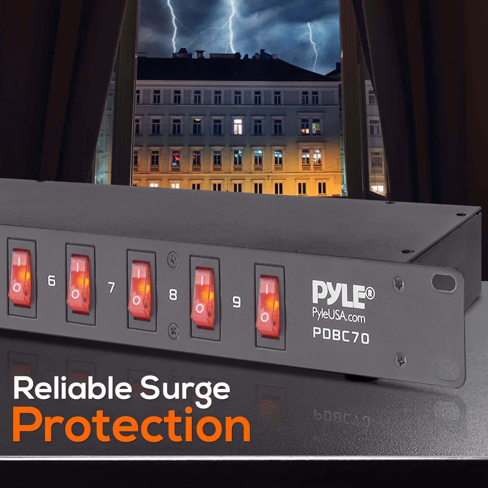Pyle PDBC70 15 Amp Rack Mountable PDU Power Strip Surge Protector with 9 Outlets - Image 4