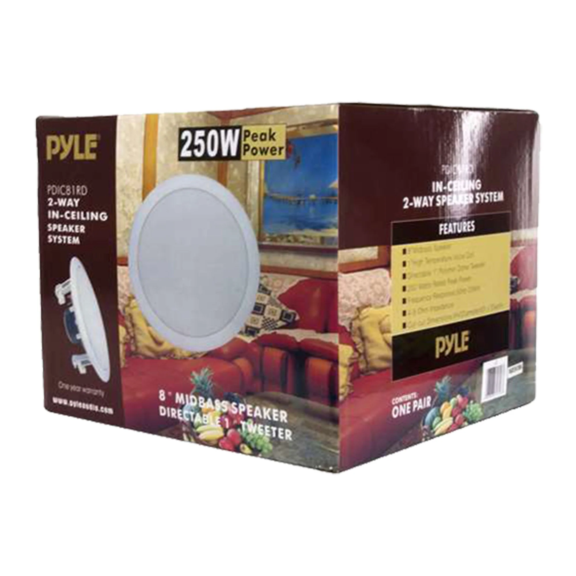 Pyle PDIC81RD 250W 8" Round Flush Mount In-Wall/Ceiling Home Speakers, 2 Pack - Image 7