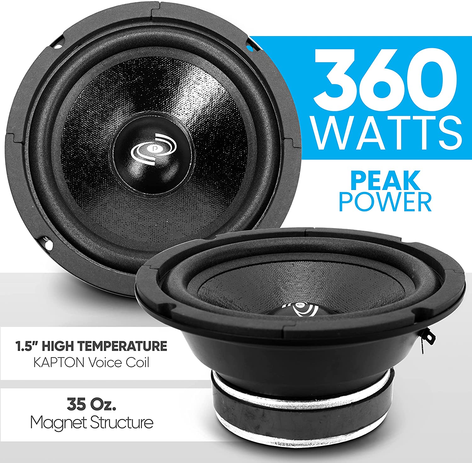 Pyle PDMR8 8 Inch 360W 8-Ohm High Power Mid Range Driver Audio Speaker, Black - Image 5