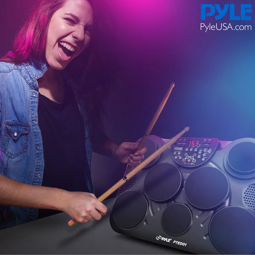 Pyle Pro Electronic Drum Set Portable Tabletop 7 Pad Digital Musical Drum Kit - Image 5