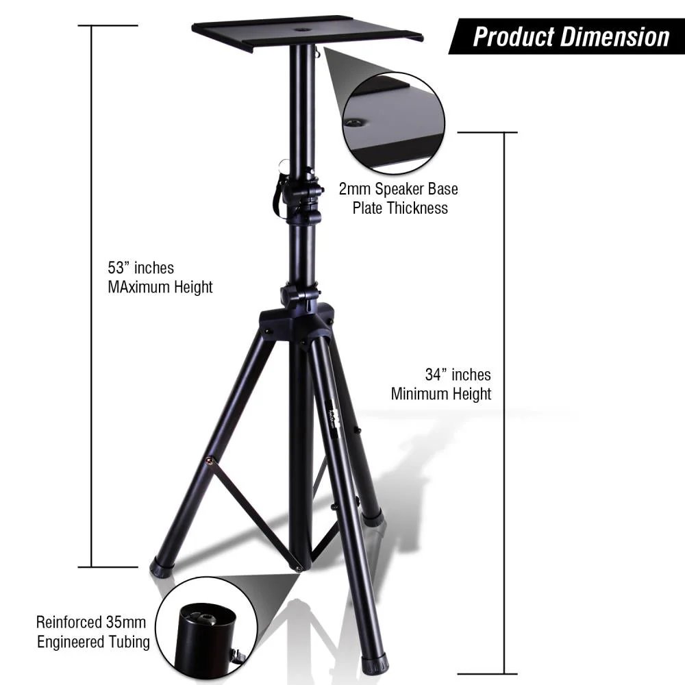 Pyle PSTND32 Universal Tripod Dual Studio Monitor Speaker Stand Mount Kit, Pair - Image 2