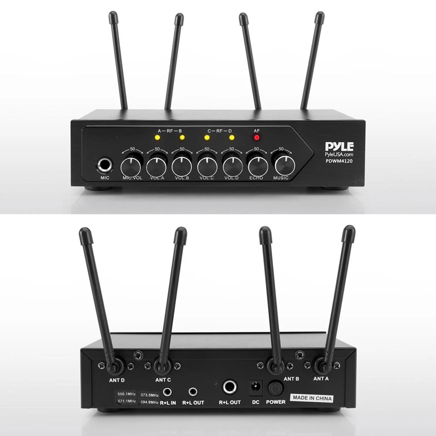 Pyle Wireless Microphone System Set w/ Bluetooth Receiver Base & 4 Handheld Mics - Image 5