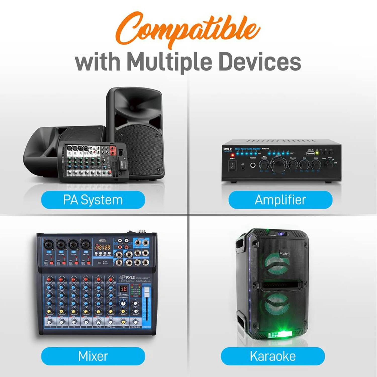 Pyle Wireless Microphone System Set w/ Bluetooth Receiver Base & 4 Handheld Mics - Image 6