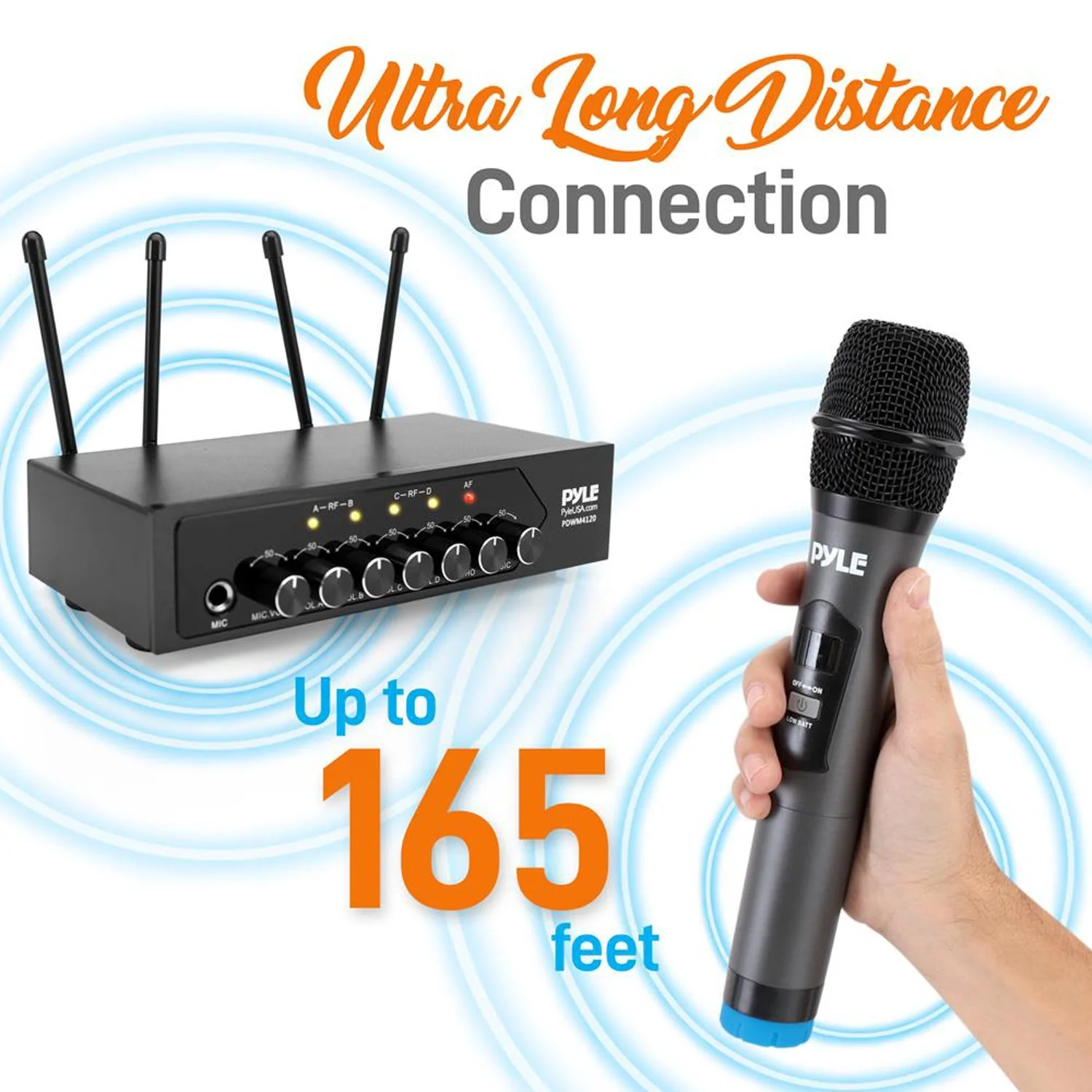 Pyle Wireless Microphone System Set w/ Bluetooth Receiver Base & 4 Handheld Mics - Image 7