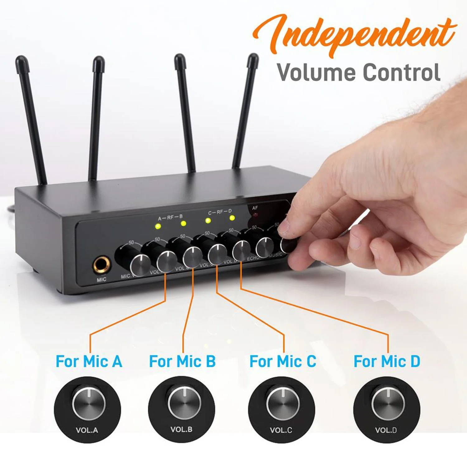 Pyle Wireless Microphone System Set w/ Bluetooth Receiver Base & 4 Handheld Mics - Image 8