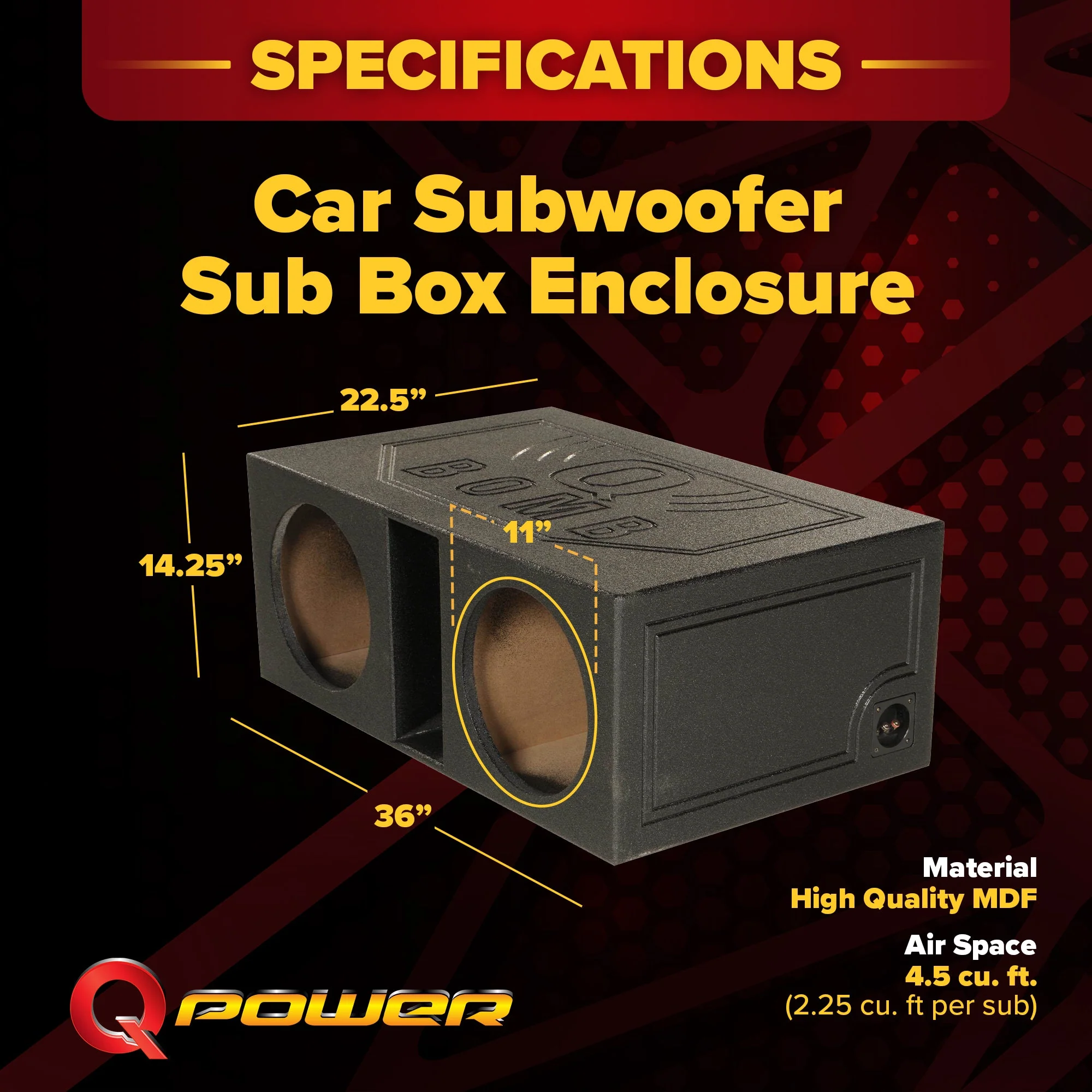QPower QBOMB12VL Dual 12 Inch Vented Ported Car Subwoofer Sub Box Enclosure - Image 3