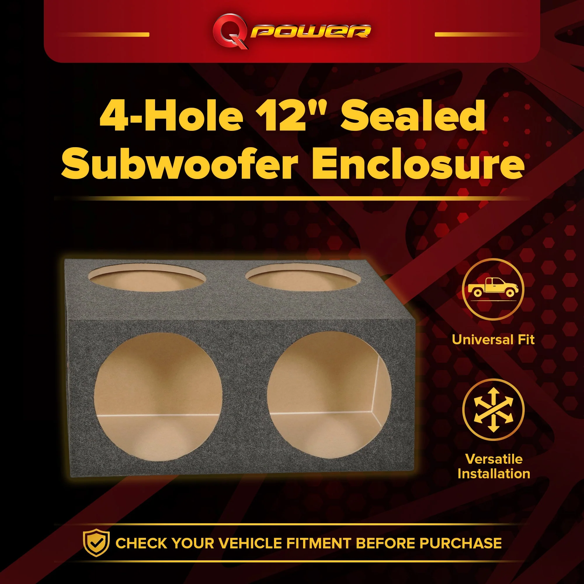 QPower Quad 4 Hole 12 Inch Sealed Divided Speaker Box Subwoofer Enclosure - Image 2
