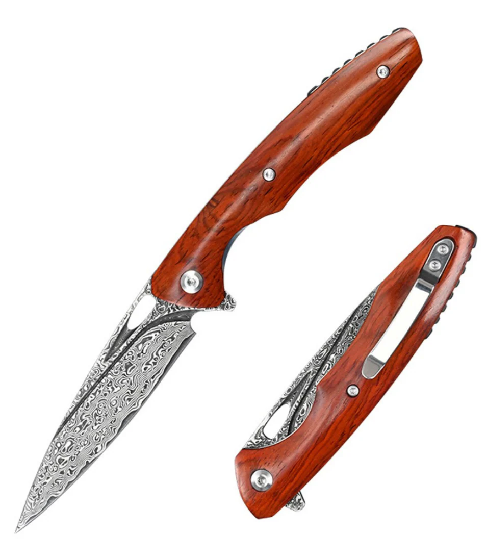 Quicksilver Handmade Japanese Damascus Pocket Knife with Exotic Red Sandalwood Handle - Image 7