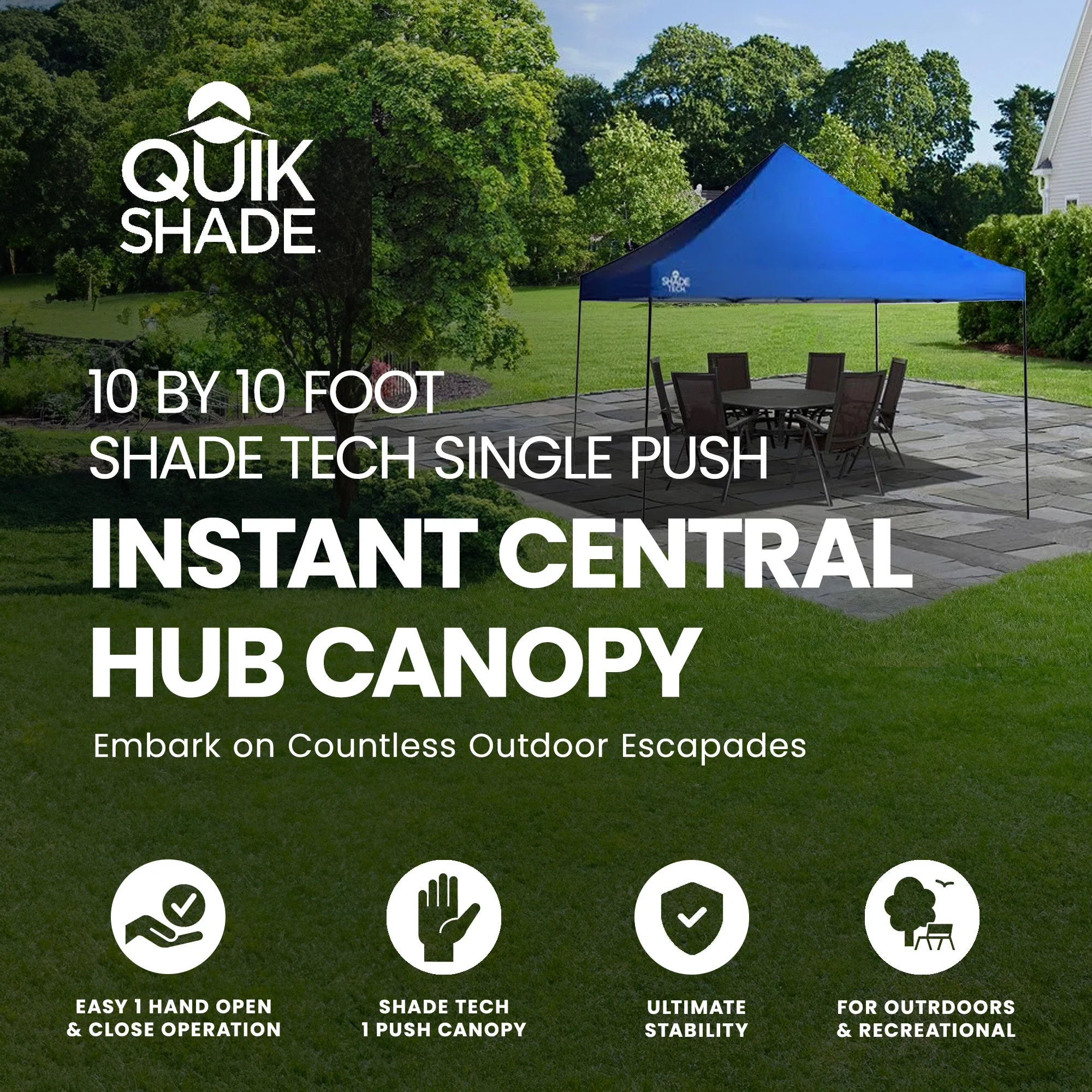 Quik Shade 10 by 10 Foot Shade Tech Single Push Instant Central Hub Canopy, Blue - Image 2