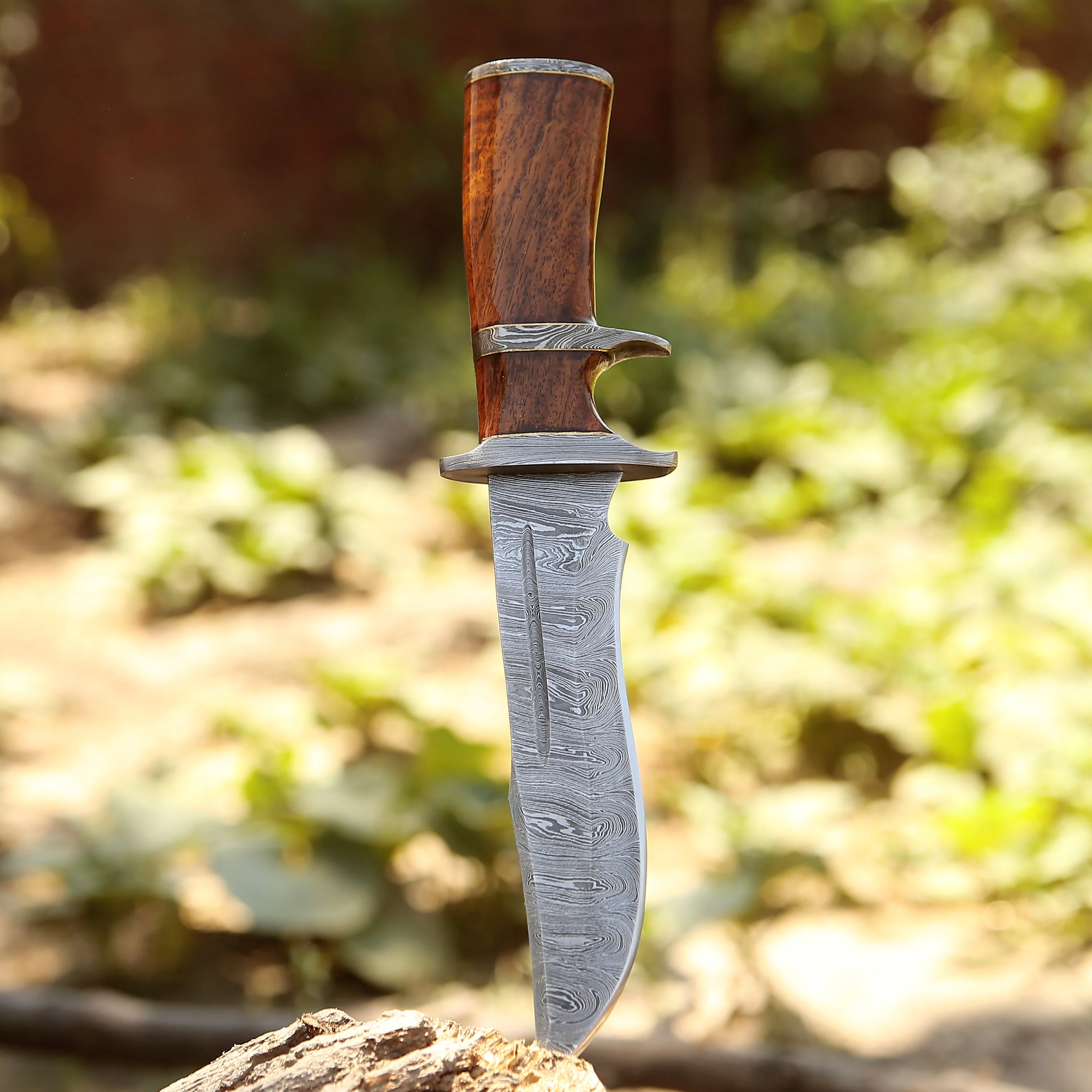 Raider Damascus Steel Bowie Knife with Exotic Rose Wood Handle & Sheath - Image 4