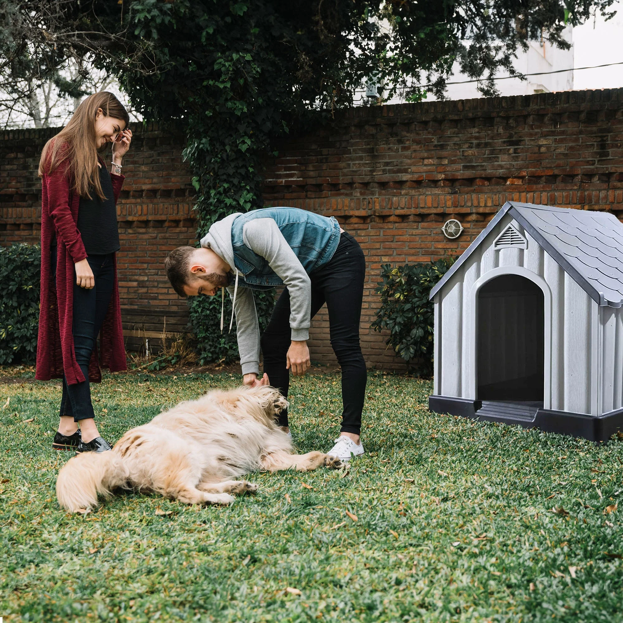 Ram Quality Products Outdoor Pet House Large Waterproof Dog Kennel Shelter, Gray - Image 5