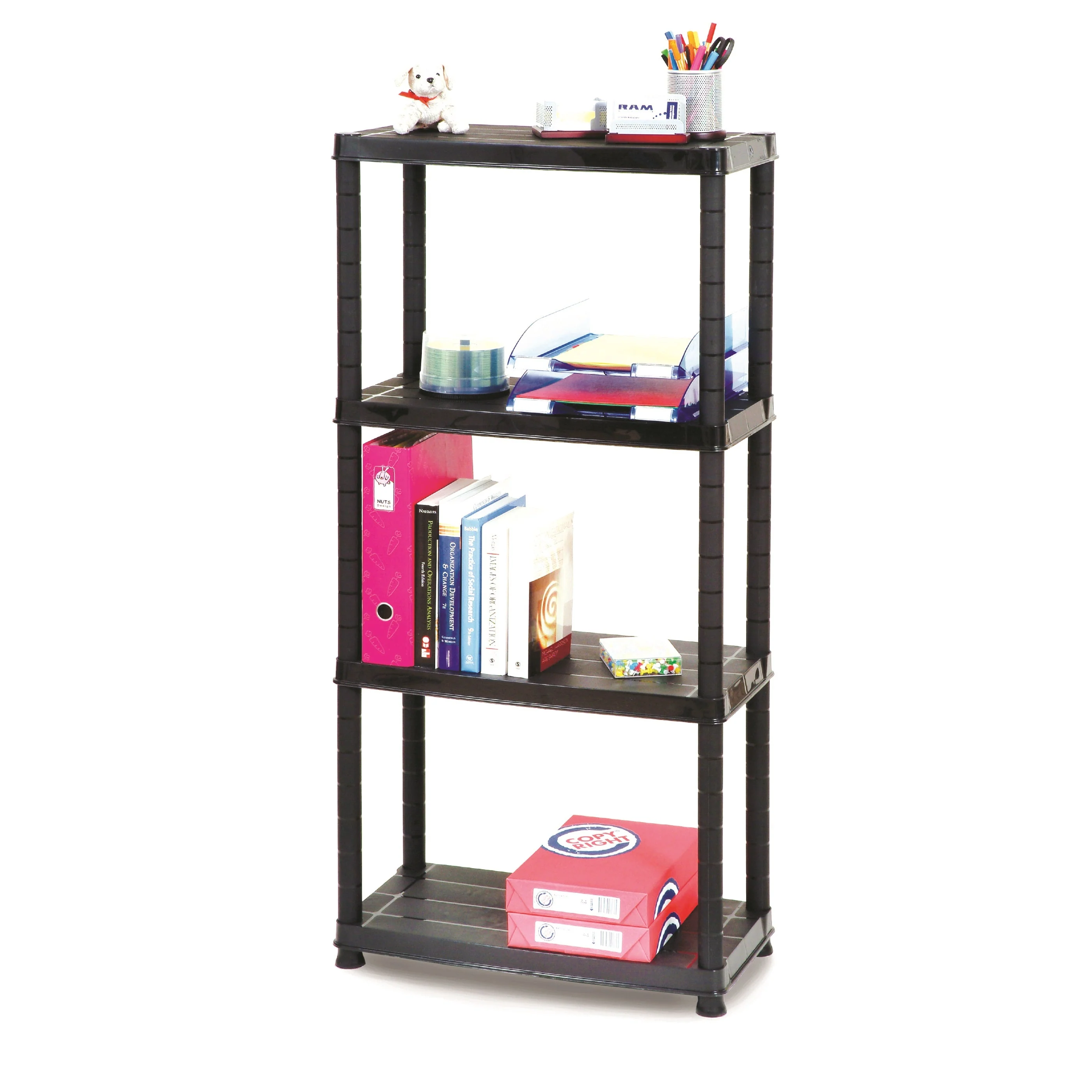 Ram Quality Products Primo 12 inch 4-Tier Plastic Storage Shelves, Black - Image 3