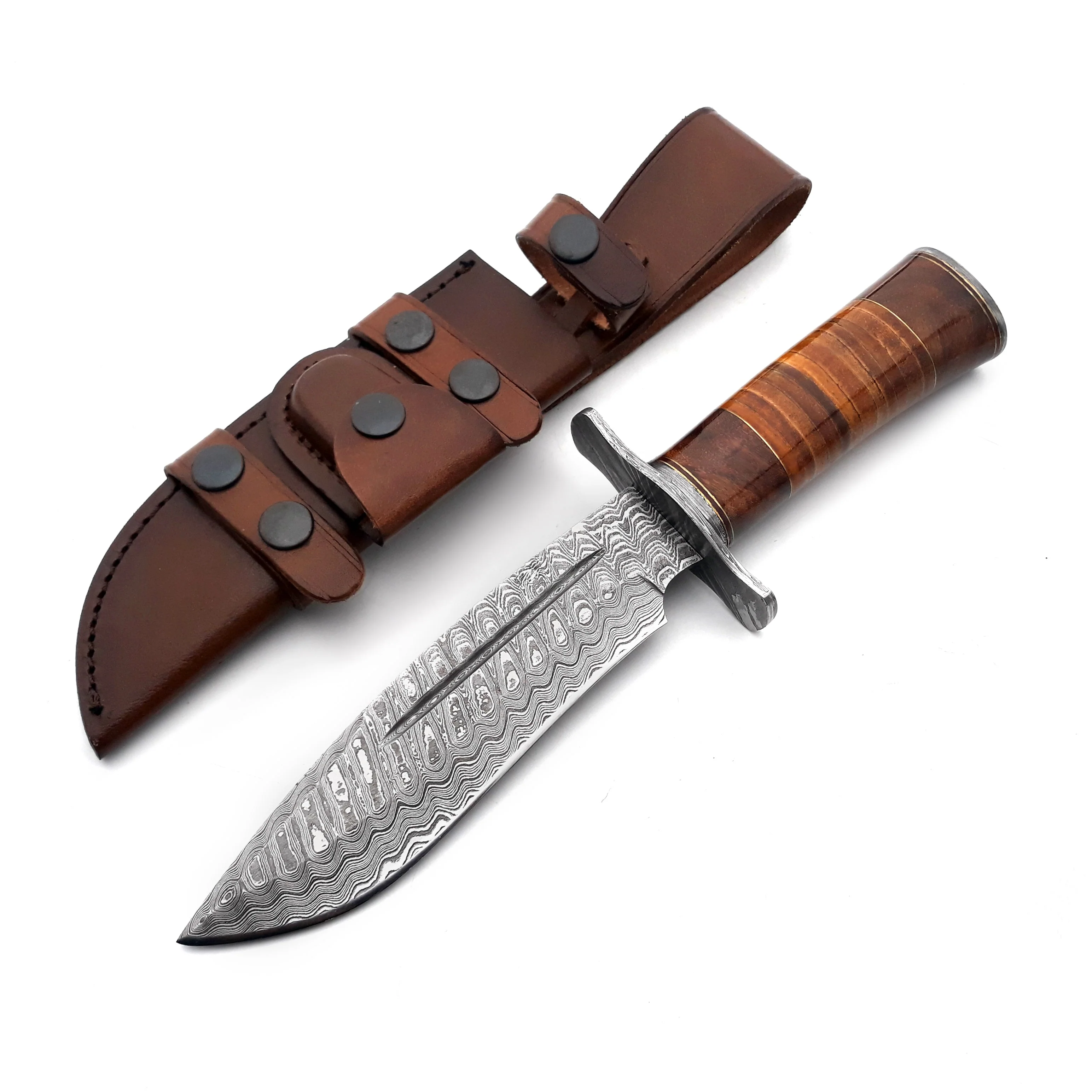 Rambo Bowie Knife with Exotic Rosewood & Stacked Leather Handle - Image 4