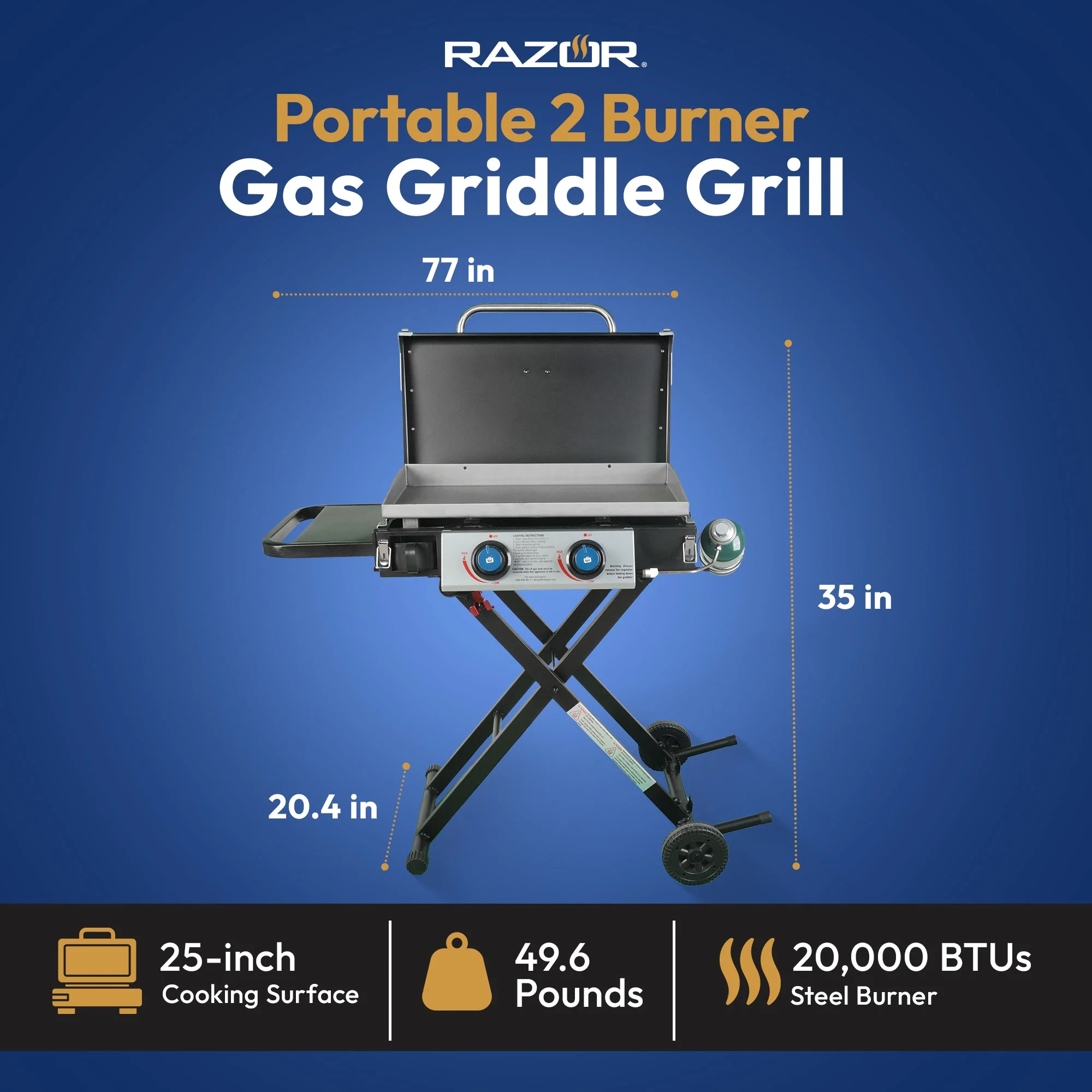 Razor Griddle GGC2030M 25" 2 Burner LP Propane Gas with Folding Shelf, Steel - Image 3