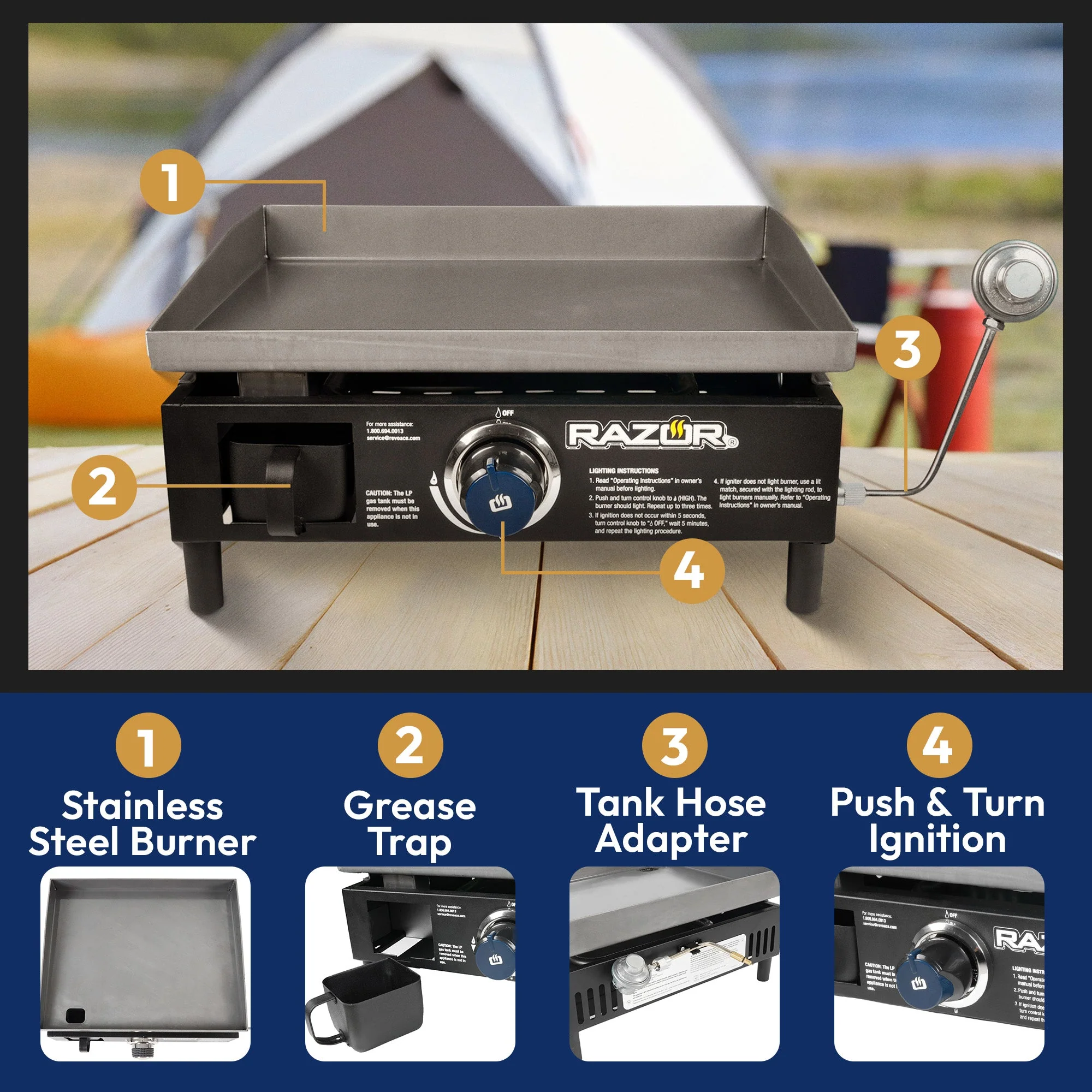 Razor Griddle GGT2160M 19 Inch Portable 1 Burner LP Propane Gas Grill, Steel - Image 2