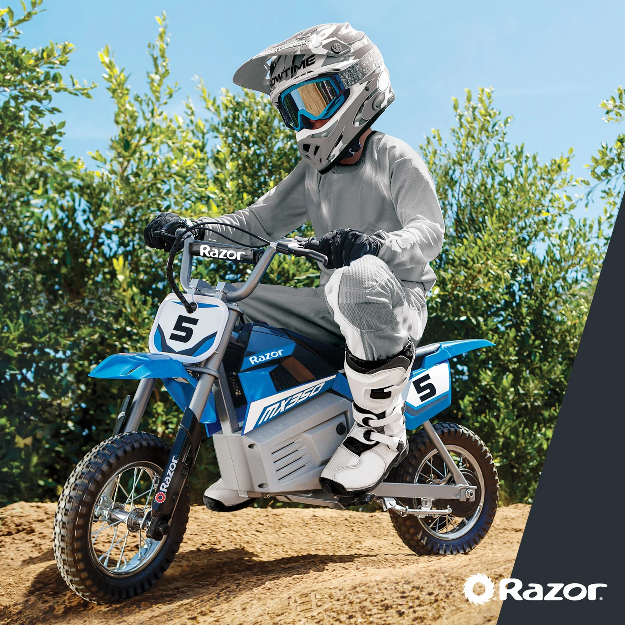 Razor MX350 Dirt Rocket 24V Electric Toy Motocross Motorcycle Dirt Bike, Blue - Image 6