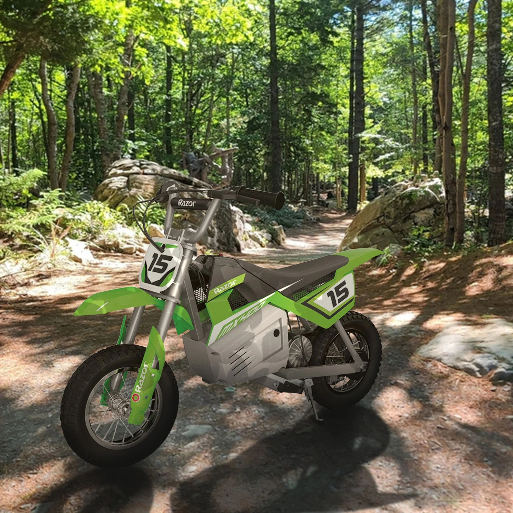 Razor MX400 Dirt Rocket Electric Motocross Motorcycle Bikes, 1 White & 1 Green - Image 8