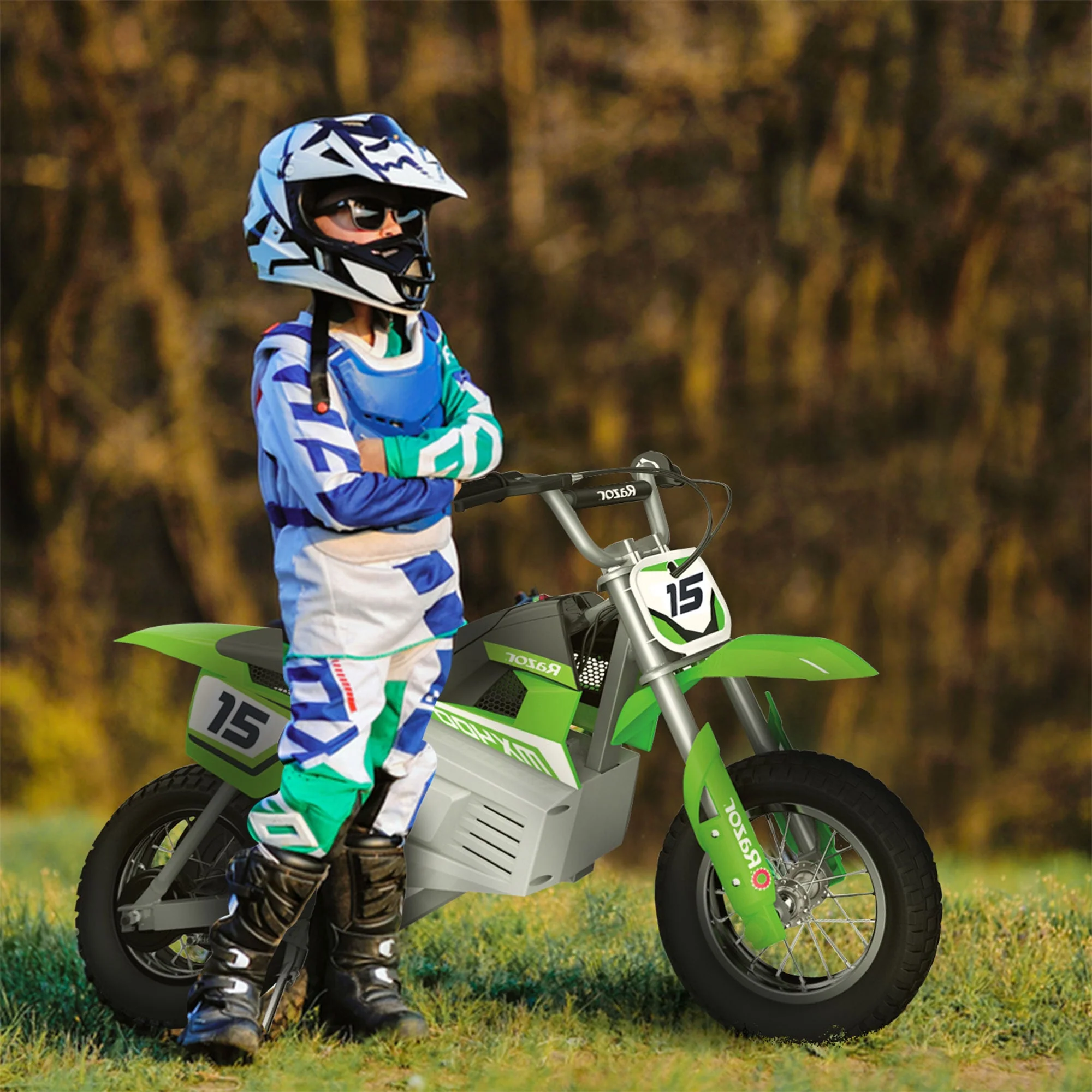 Razor MX400 Dirt Rocket Electric Motocross Motorcycle Bikes, 1 White & 1 Green - Image 9